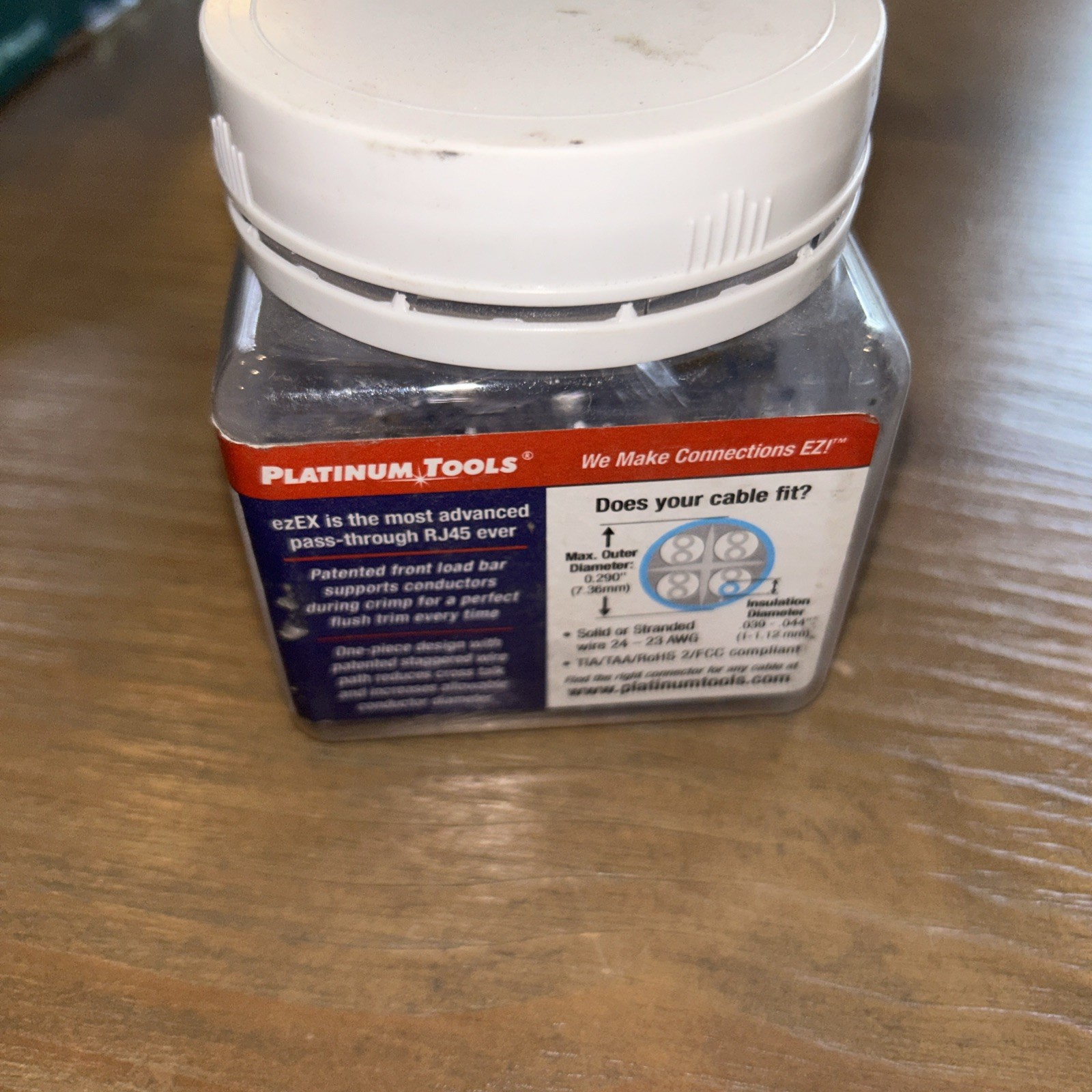 Platinum Tools 202044J ezEX44 RJ45 CAT6 Connectors Jar Of 63