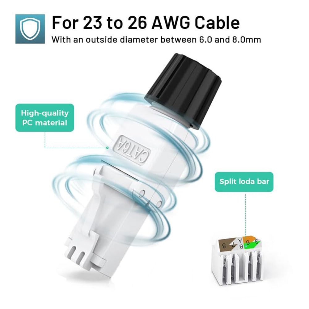 6 PCS Cat6A Cat6 RJ45 Connector ToolFree UTP Field Termination Modular Plug