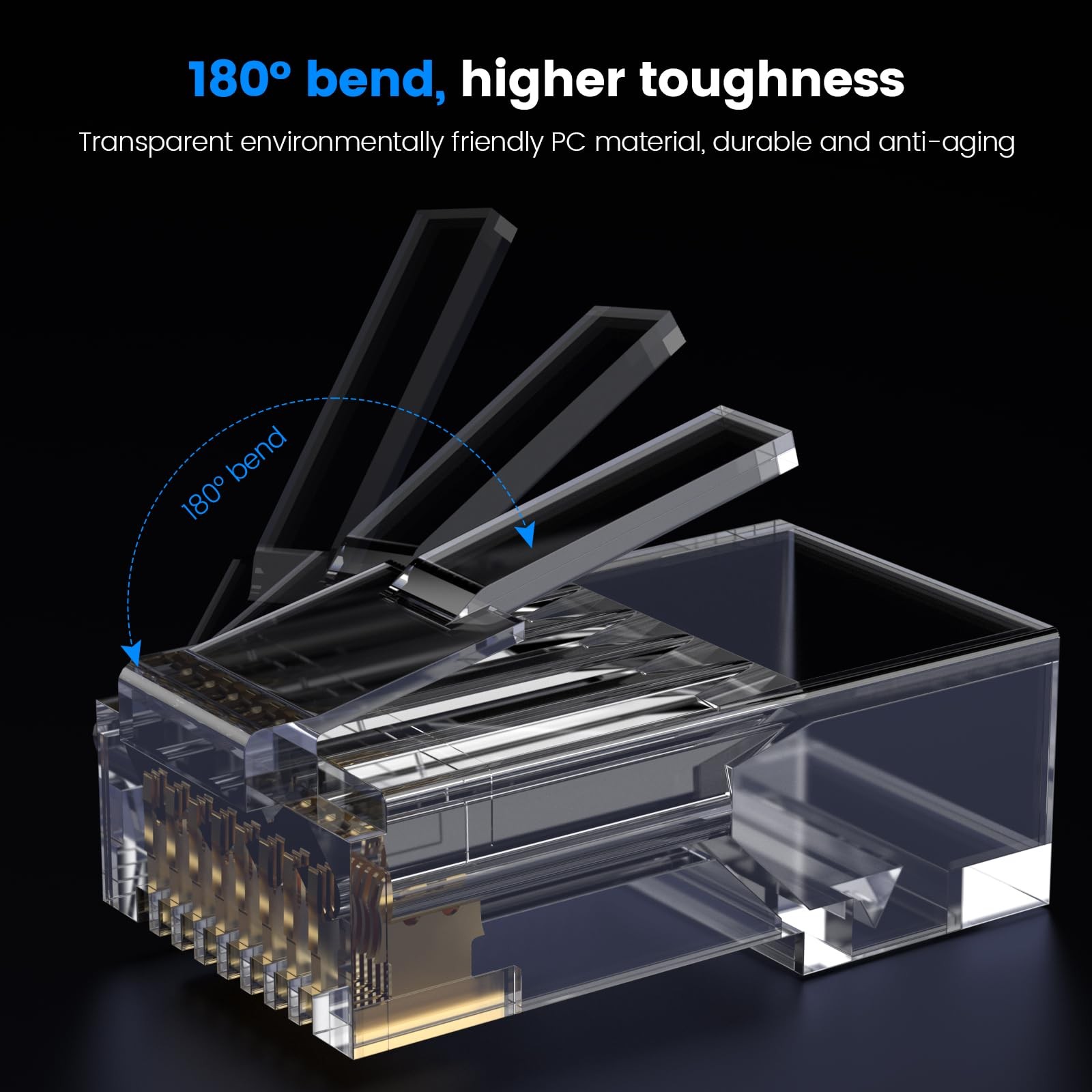 100 PCS RJ45 Connectors Cat 6 Unshielded Modular Plug For Stranded UTP Cable