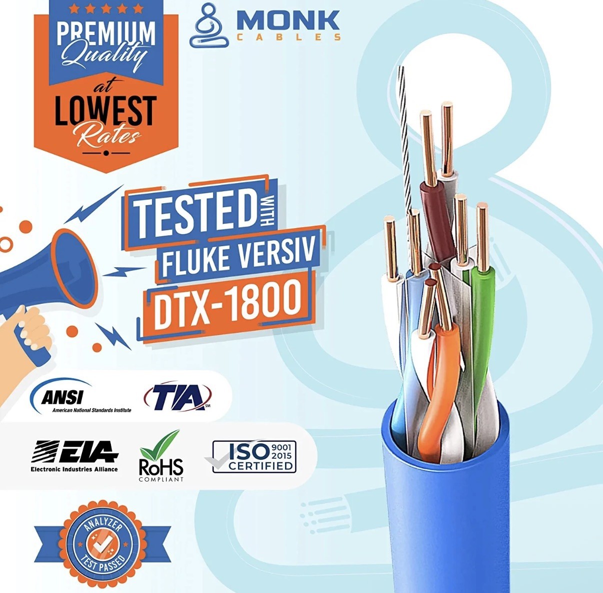 CAT6 Plenum 1000ft Bulk CMP 23AWG 550MHz UTP Ethernet Network Cable Blue