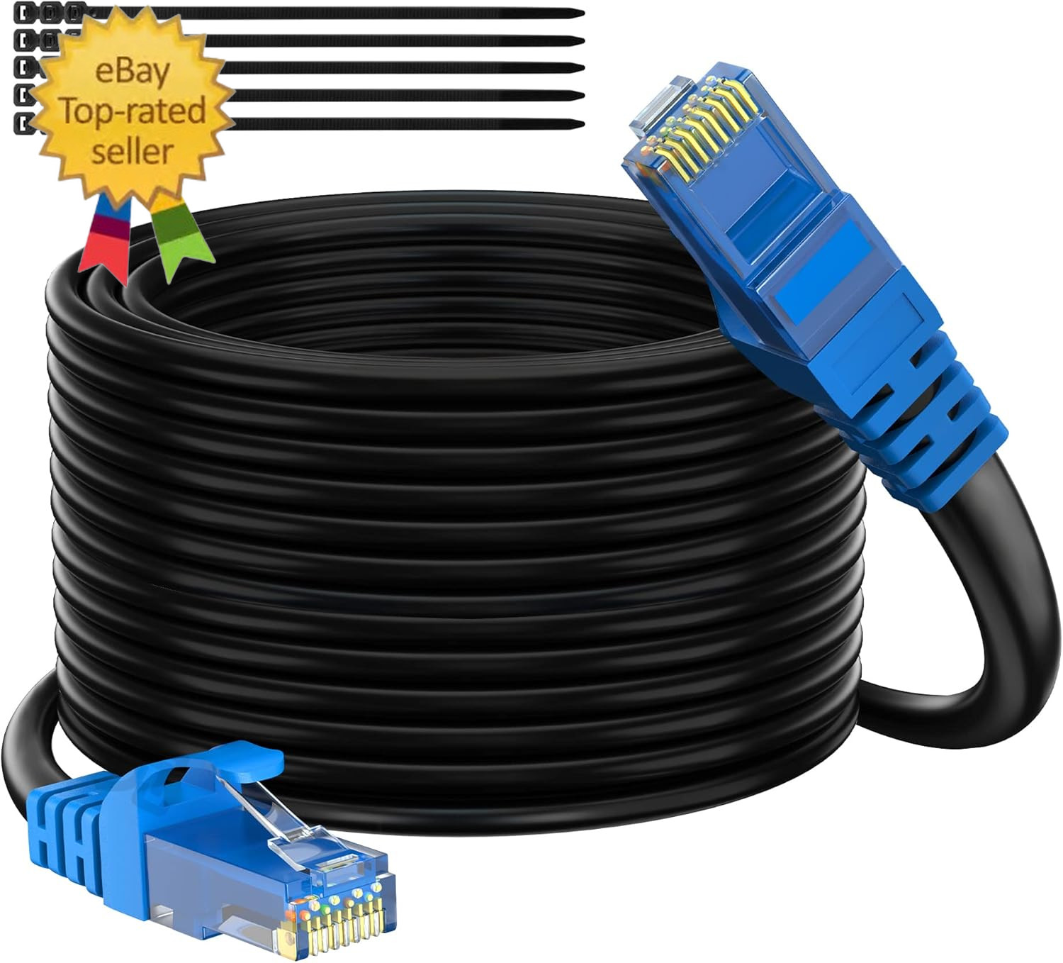 Cat 6 Outdoor Ethernet Cable 200 Ft Black, High Speed Heavy Duty Long Internet N