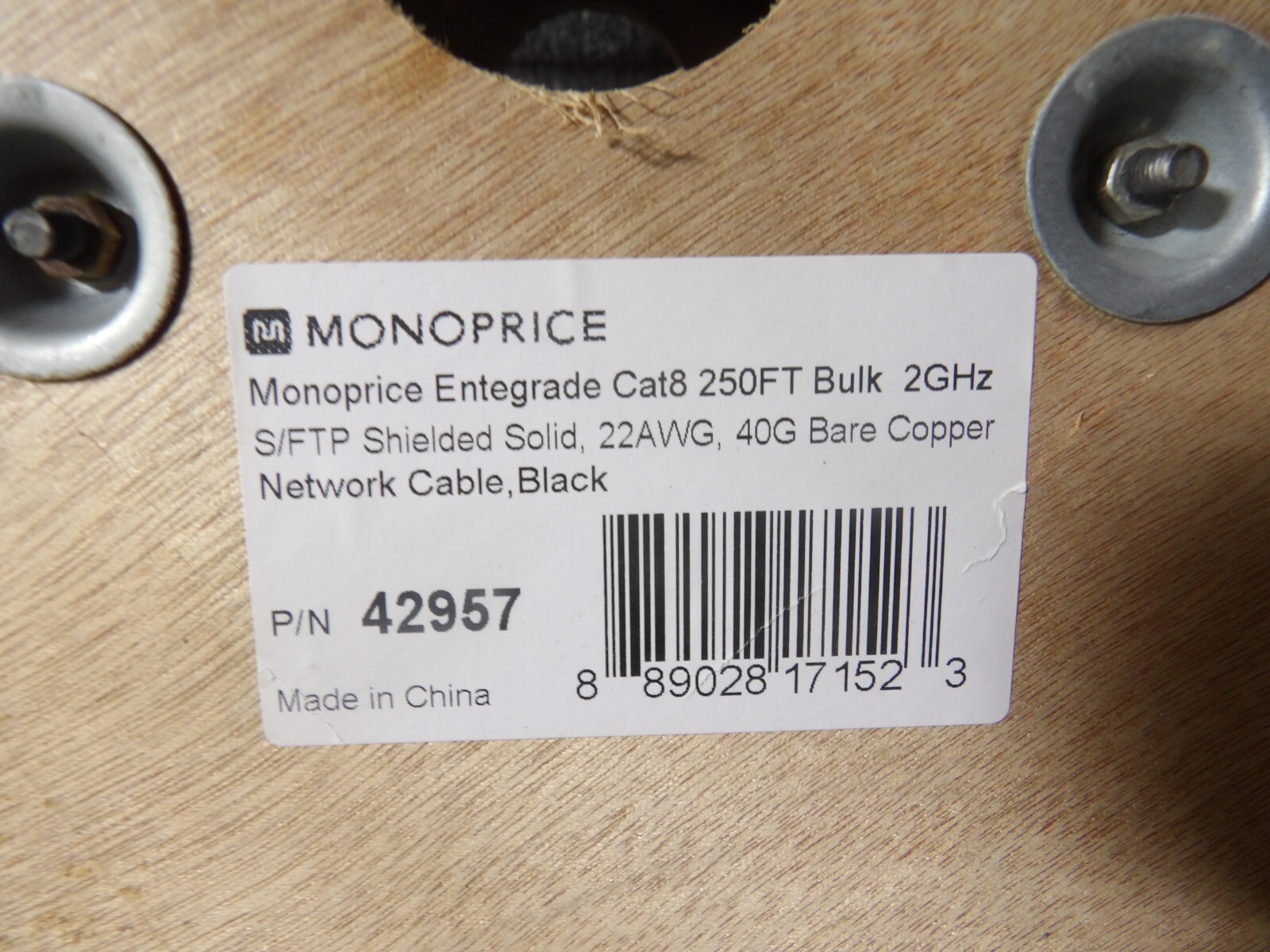 Monoprice Entegrade 42957, Cat8 250FT Bulk, 22AWG, 40G, Copper Network Cable(G)