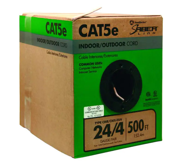 Southwire 500 ft. Tan 24/4 CAT5e CMR-CMX Indoor/Outdoor Data Cable