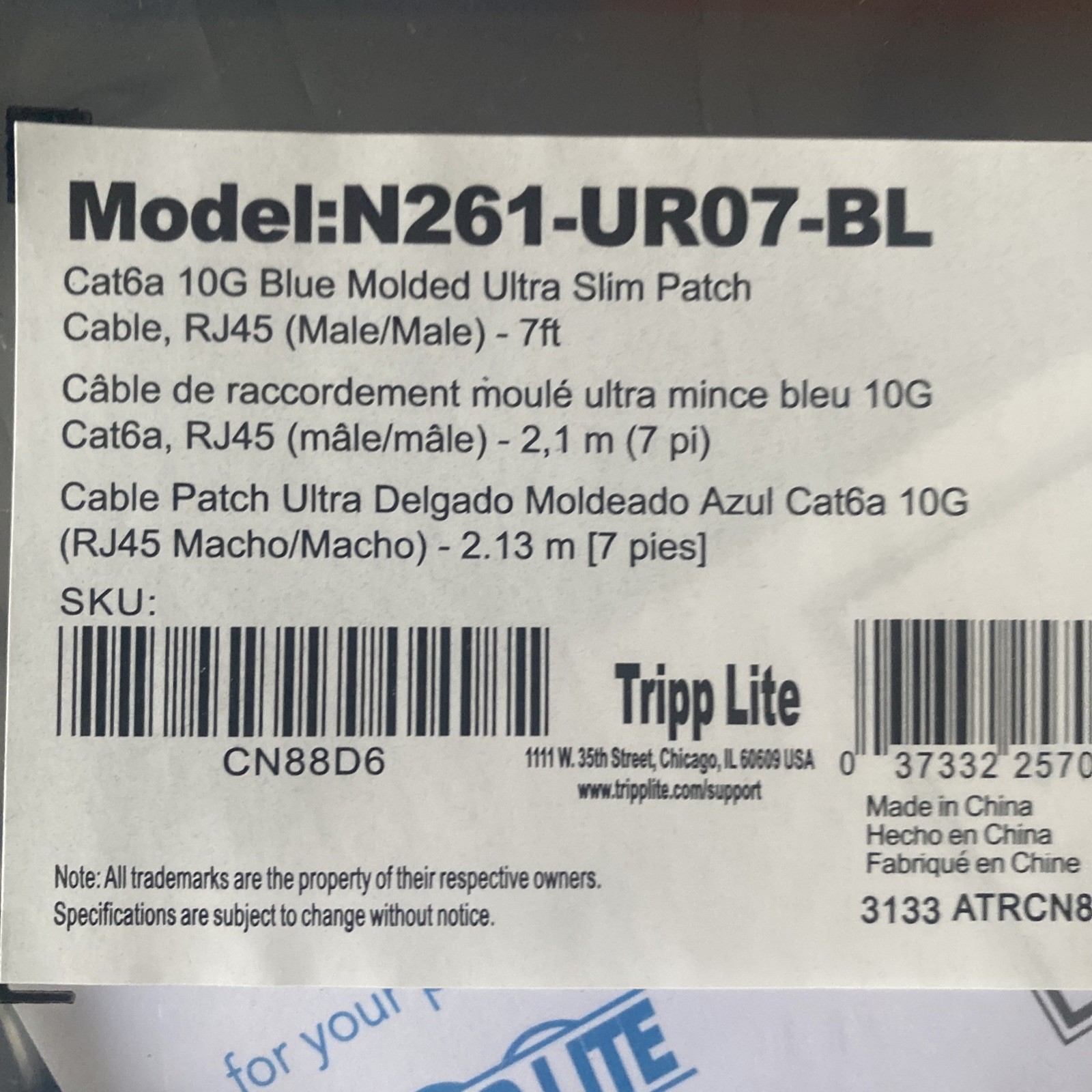 Tripp Lite Cat6a 10G Certified Molded Ultra-Slim UTP Ethernet Cable [RJ45 M/M],
