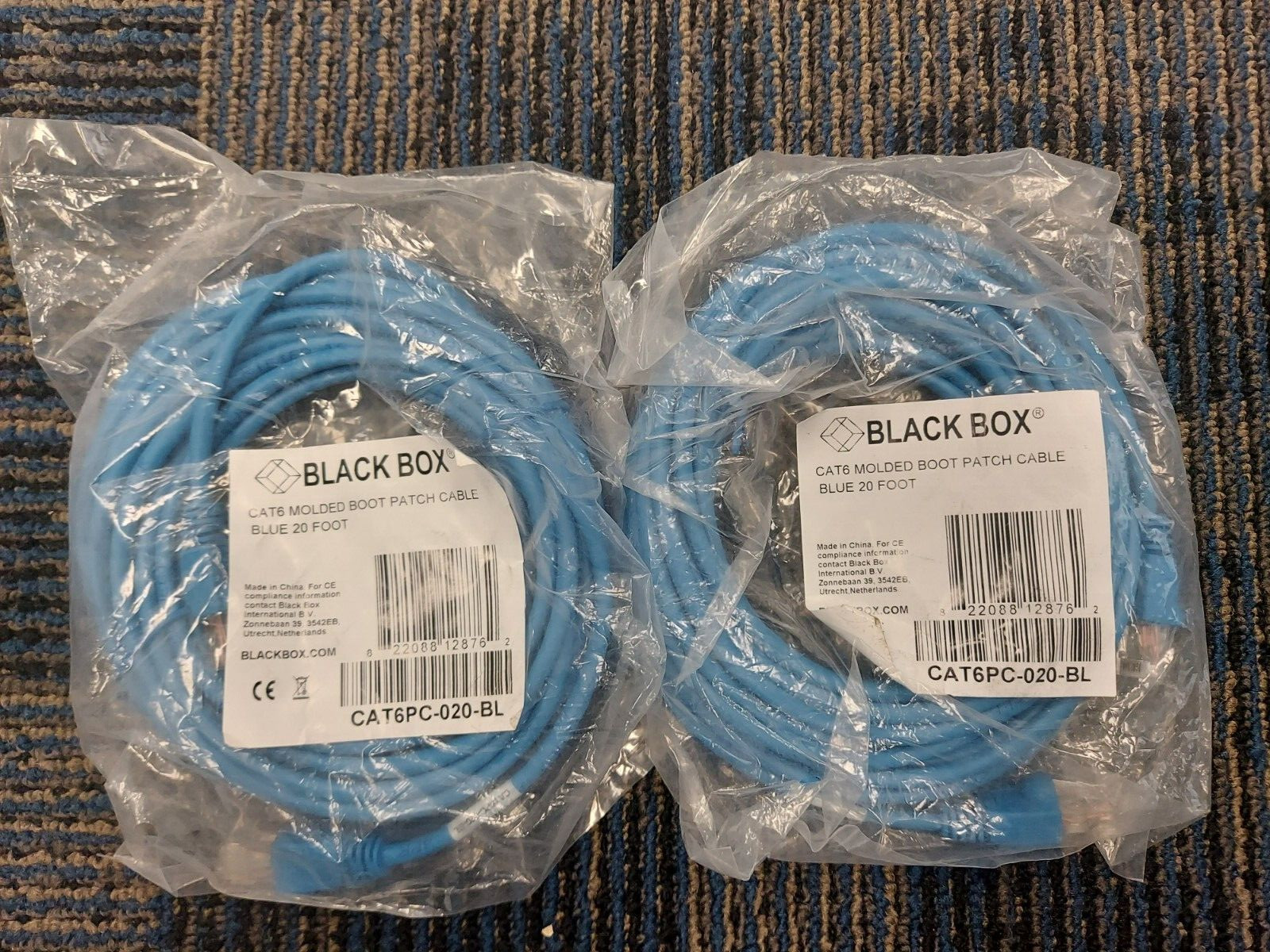 Black Box Cat6 20ft Patch Cable CAT6PC-020-BL, Blue (2 Pack)