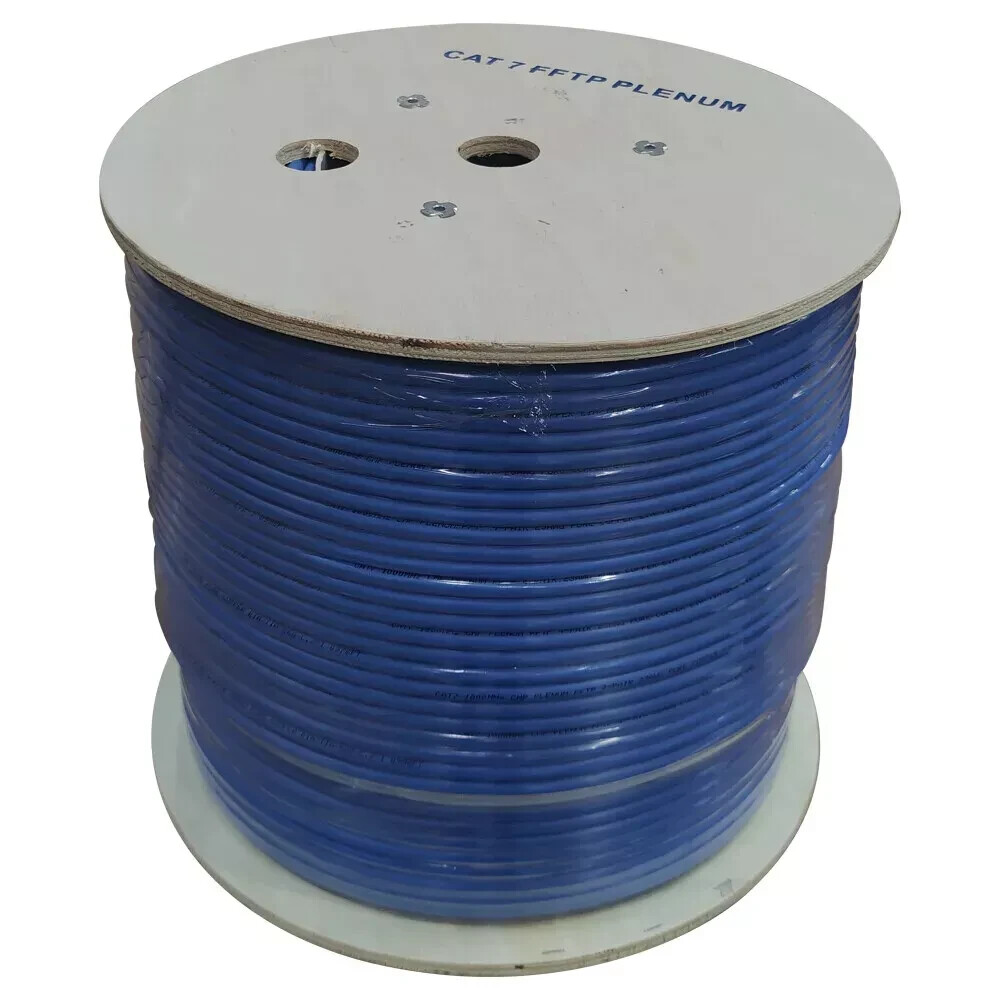 Cat7 PLENUM SHIELDED S/FTP 850Mhz 100% SOLID BARE COPPER 1000FT CABLE in BLUE