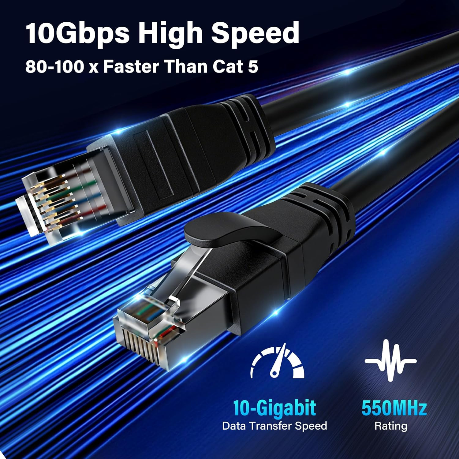 FTP Shielded Cat 6 Outdoor Ethernet Cable 150 FT, 10Gbps 550Mhz 23AWG OFC Pure