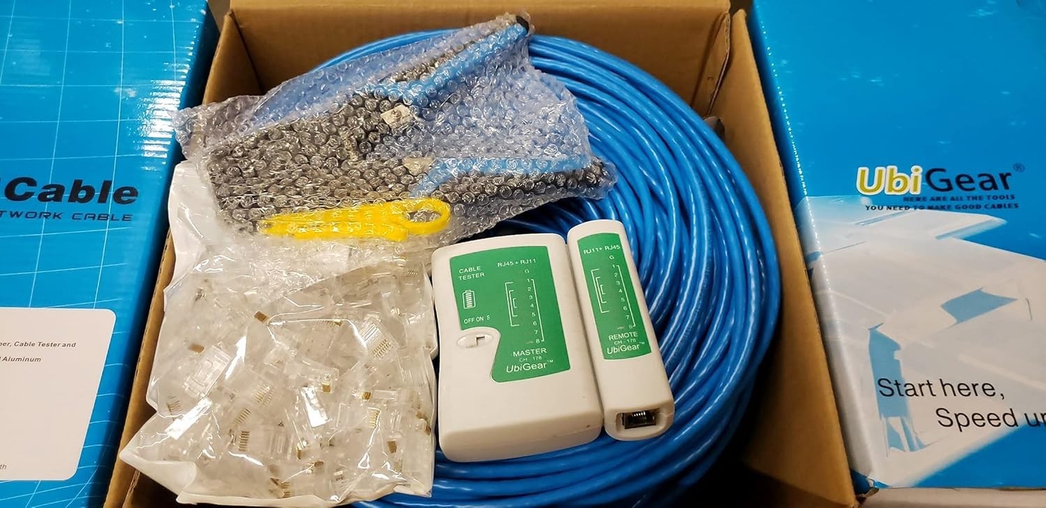 CAT6 500′ FT UTP Cable 100 RJ45 Connector Network/Phone Tester Crimper Tool Kits