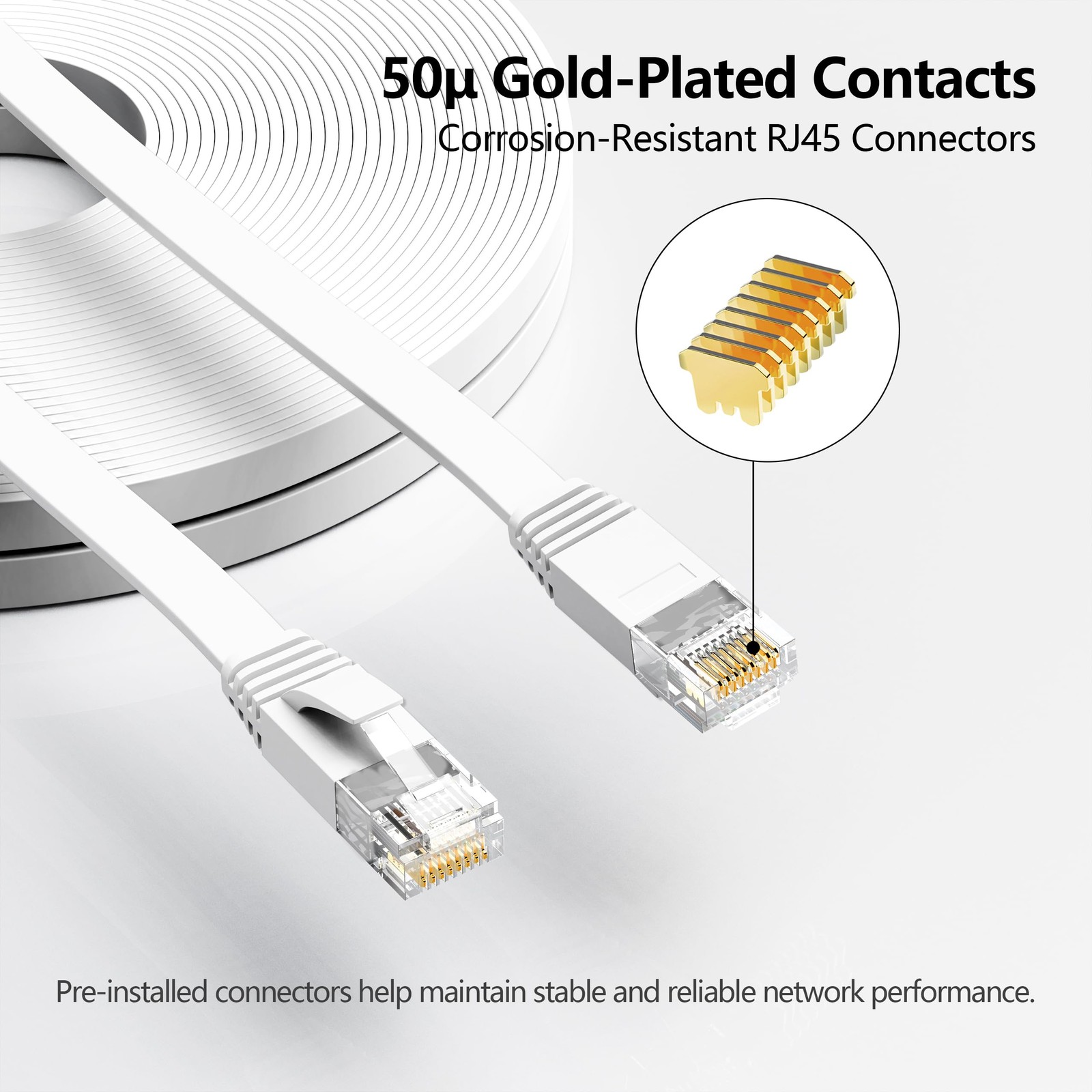 Jadaol Cat6 Ethernet Cable 30FT with Clips 10Gbps Flat Network 30ft, White