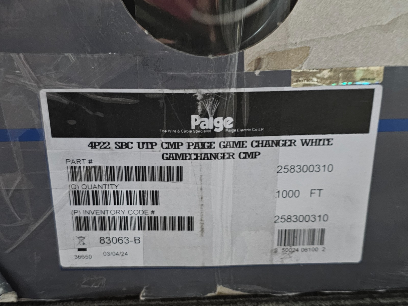 Paige 258300310 Plenum GameChanger Cable 1000′, 22 AWG, 8 Conductors, 4PR, White