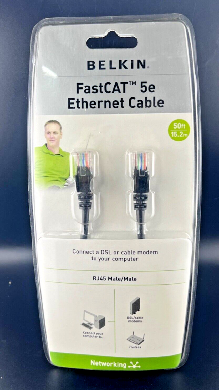 Belkin FastCat 5E Ethernet Cable 50 Ft RJ45 Male To Male Networking Cable Modem