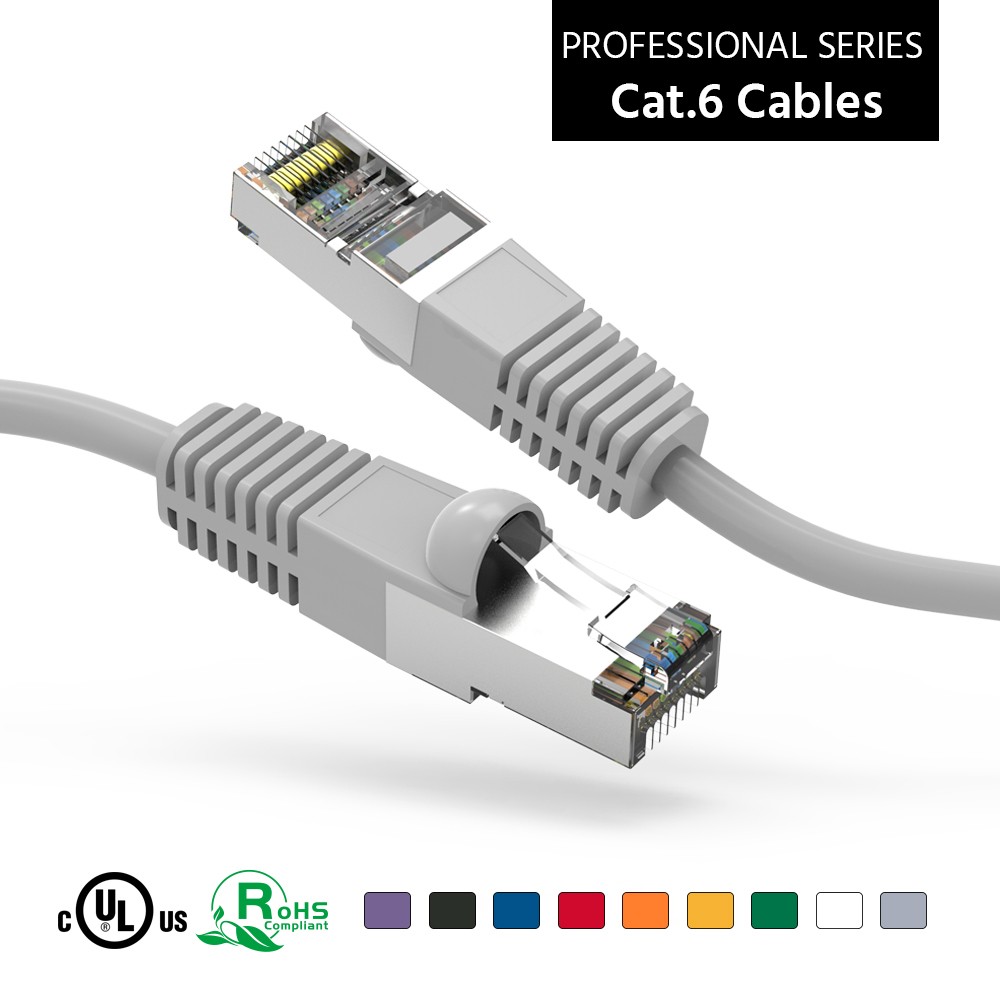 10 Pack of 1Ft CAT6 Shielded (SSTP) Ethernet Network Booted Cable Gray