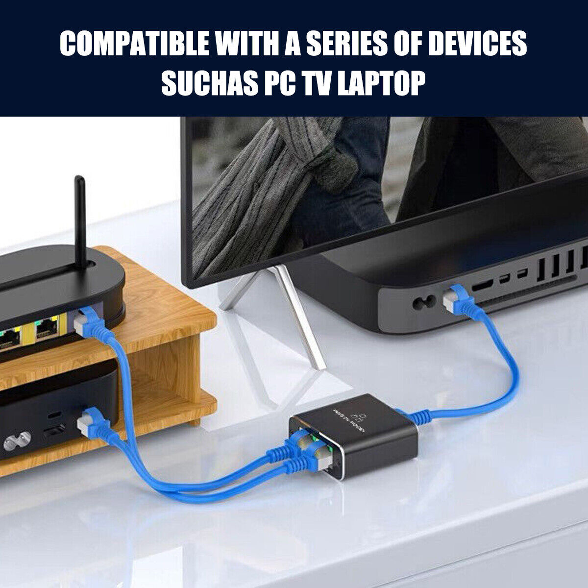 1000Mbps Ethernet Splitter Adapter 1 To 2 With Cat5 Cat5e Cat6 Cat7 Two Device