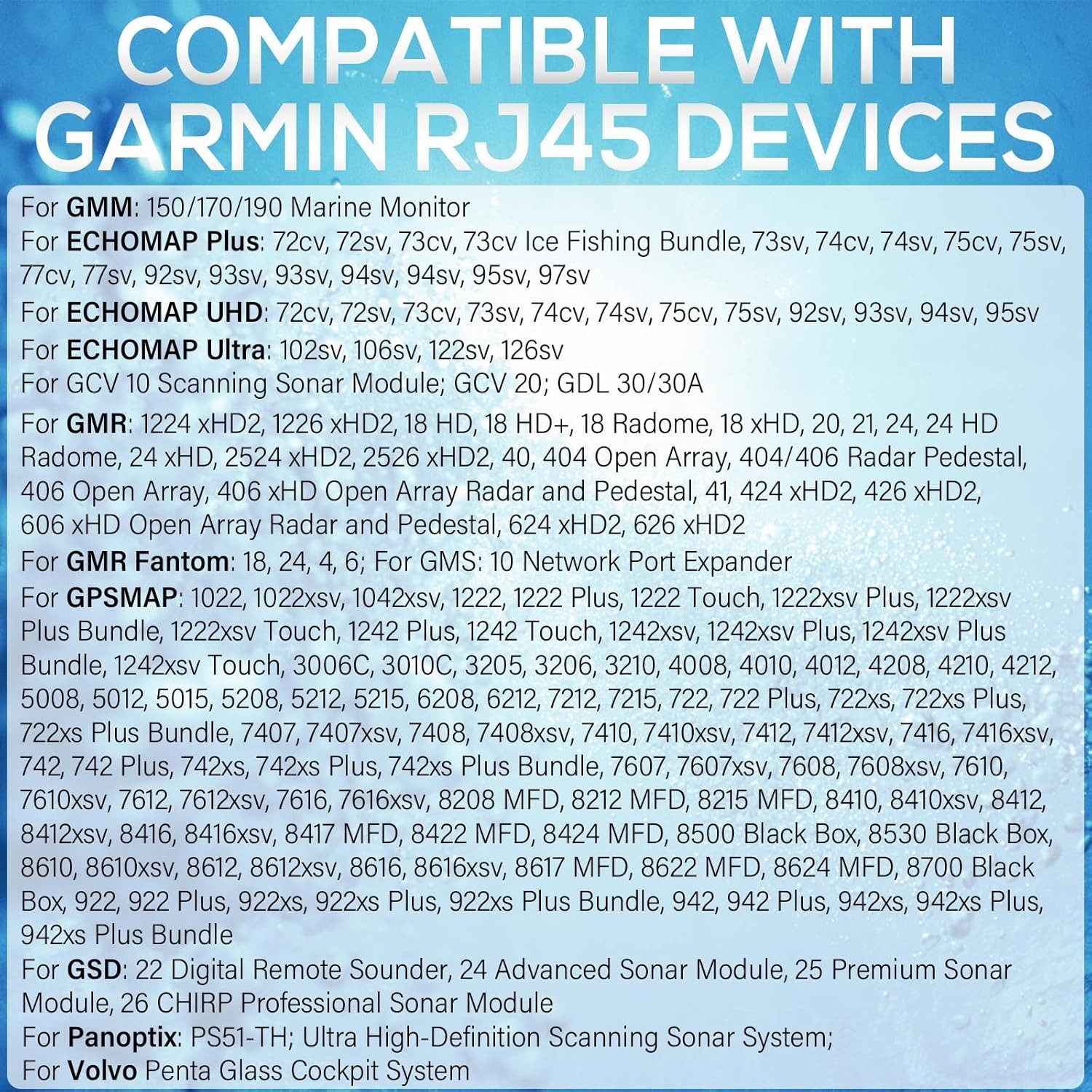 20 Feet Marine Network Cable 010-11425-10 for Garmin RJ-45, GPSMAP, ECHOMAP Plus