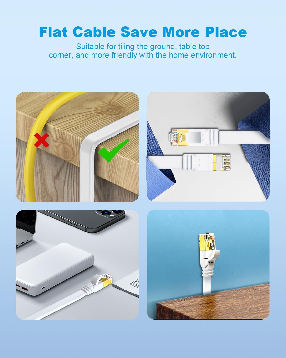 Yauhody CAT8 Ethernet Cable 3ft 5 Pack Flat Patch Cord, 3FT, White
