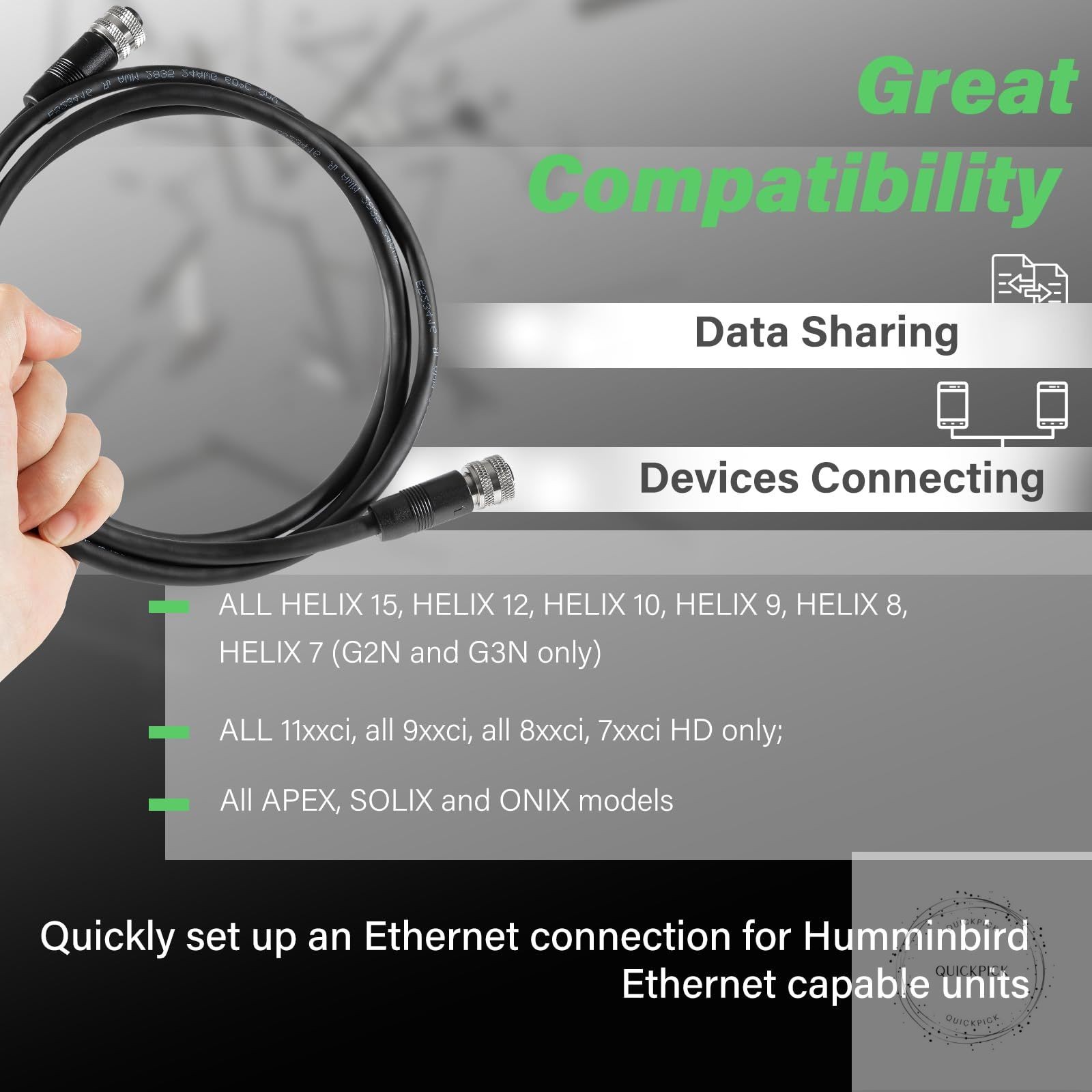 720073-6 5 Foot Ethernet Cable AS EC 5E Replace for Humminbird, Black Fit for
