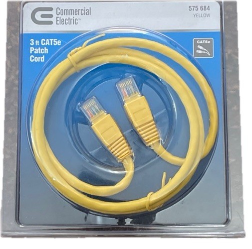 Commercial Electric Cat5e Patch Cord 575684. Yellow. 3 Feet. New.