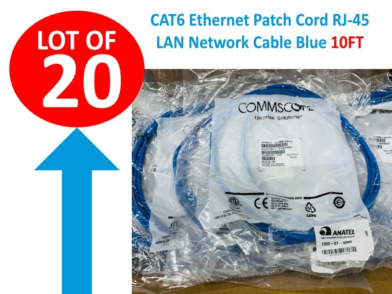 Lot of 20 🔥 ✅ CAT6 Ethernet Patch Cord 10 FT, RJ-45 LAN Network Cable Blue