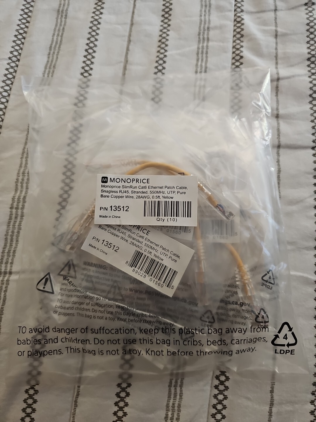 Monoprice Cat6 Ethernet Patch Cable – 0.5 feet – Yellow | Snagless RJ45 (x10)