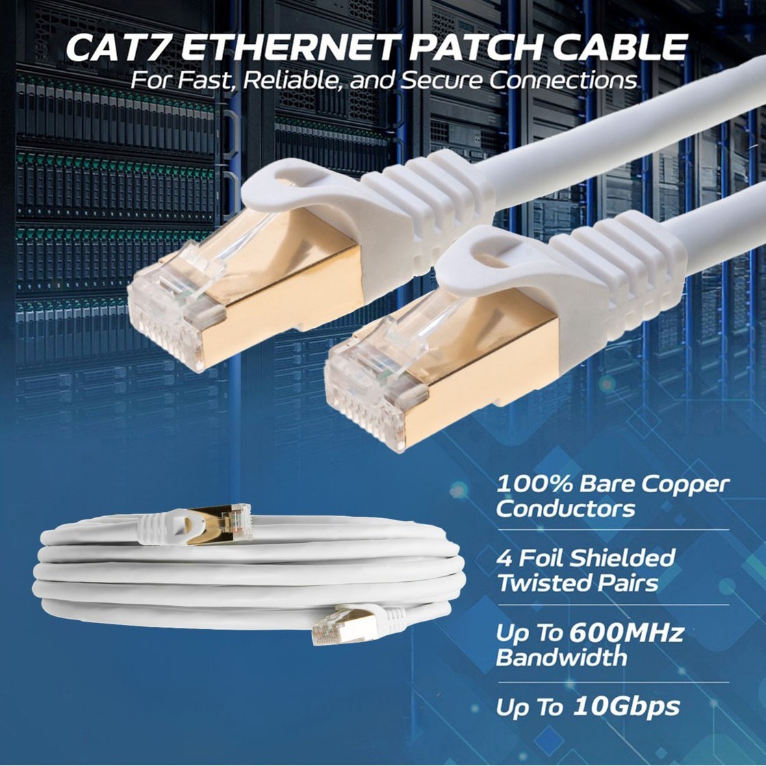 Cat7 SFTP Patch Cord Ethernet Cable High Speed White 30FT-200FT Multi-Pack LOT