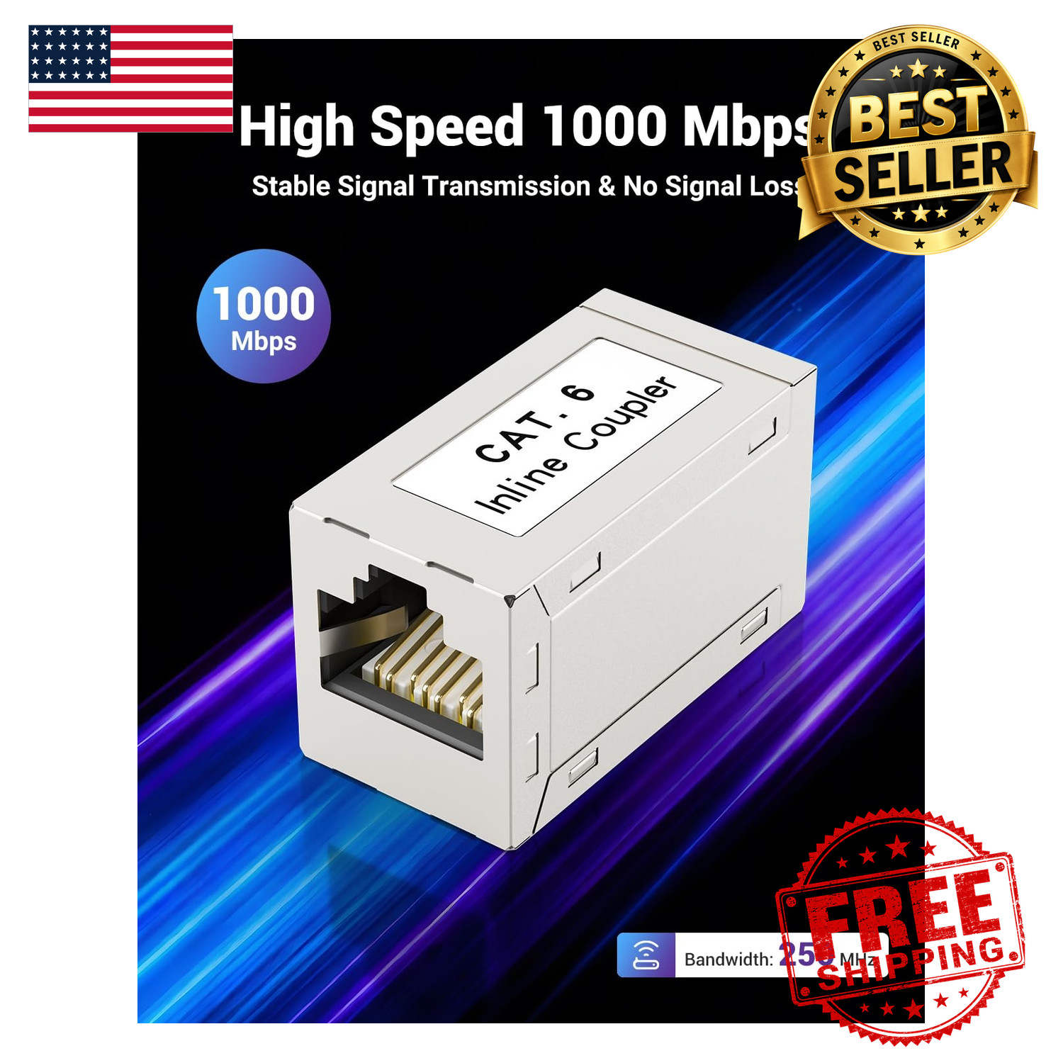 Cat6 Ethernet Coupler Shielded 10 Pack Metal Housing PoE 1Gbps Gold Contacts