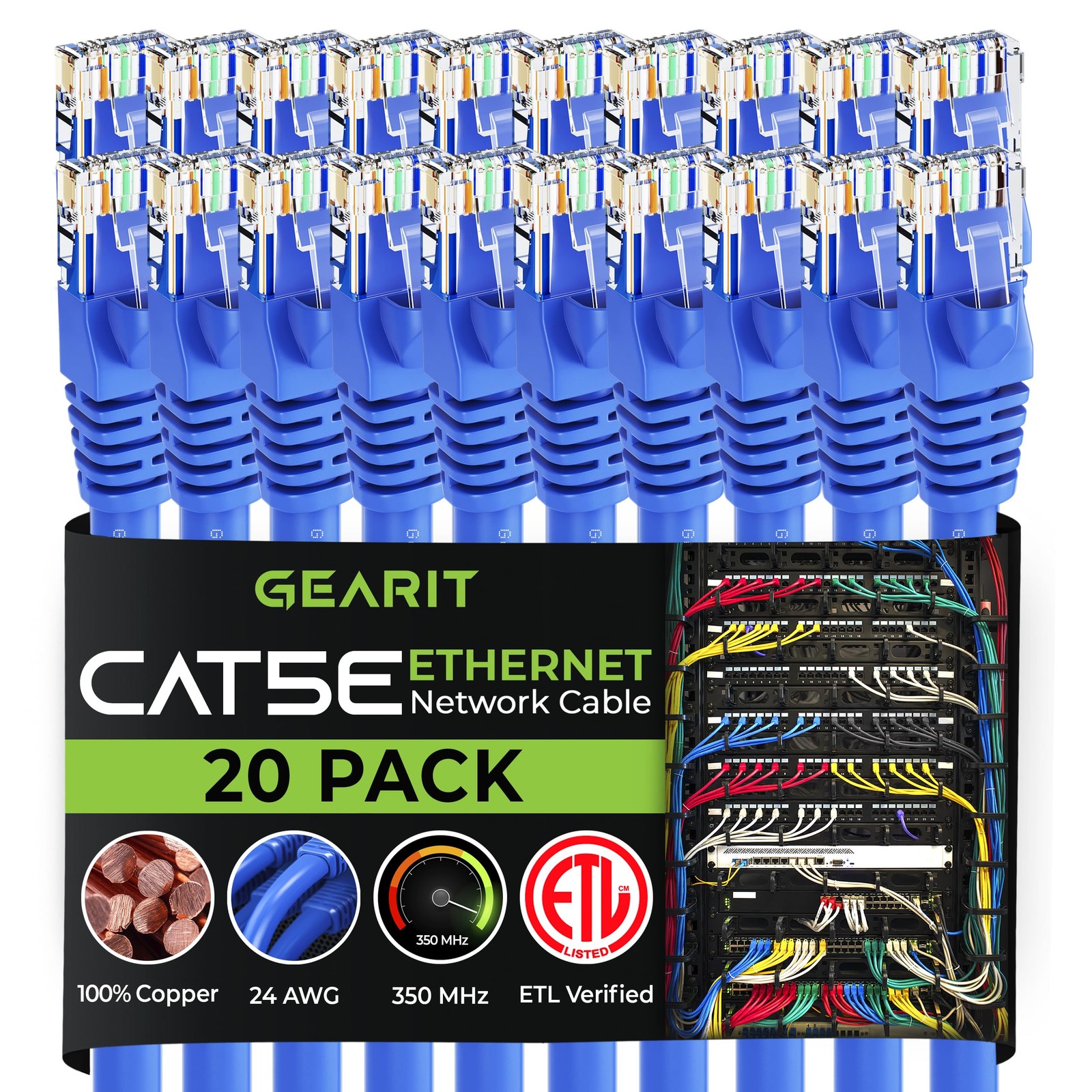 20 Pack 2 Feet Cat5e Ethernet Patch Cable Snagless RJ45 LAN Network Cord Blue