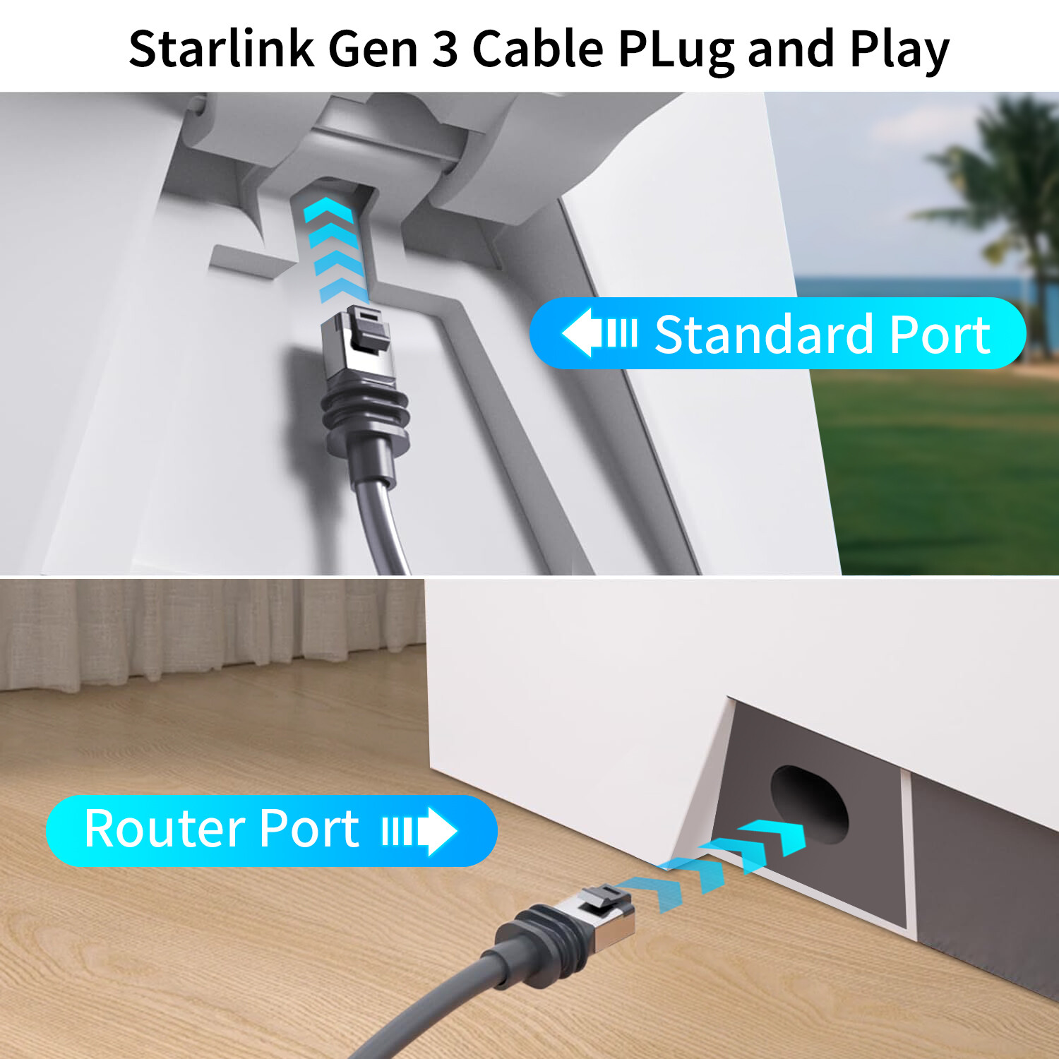 Standard Cable for Starlink Gen 3 Outdoor Waterproof Replacement Cable 30-150FT