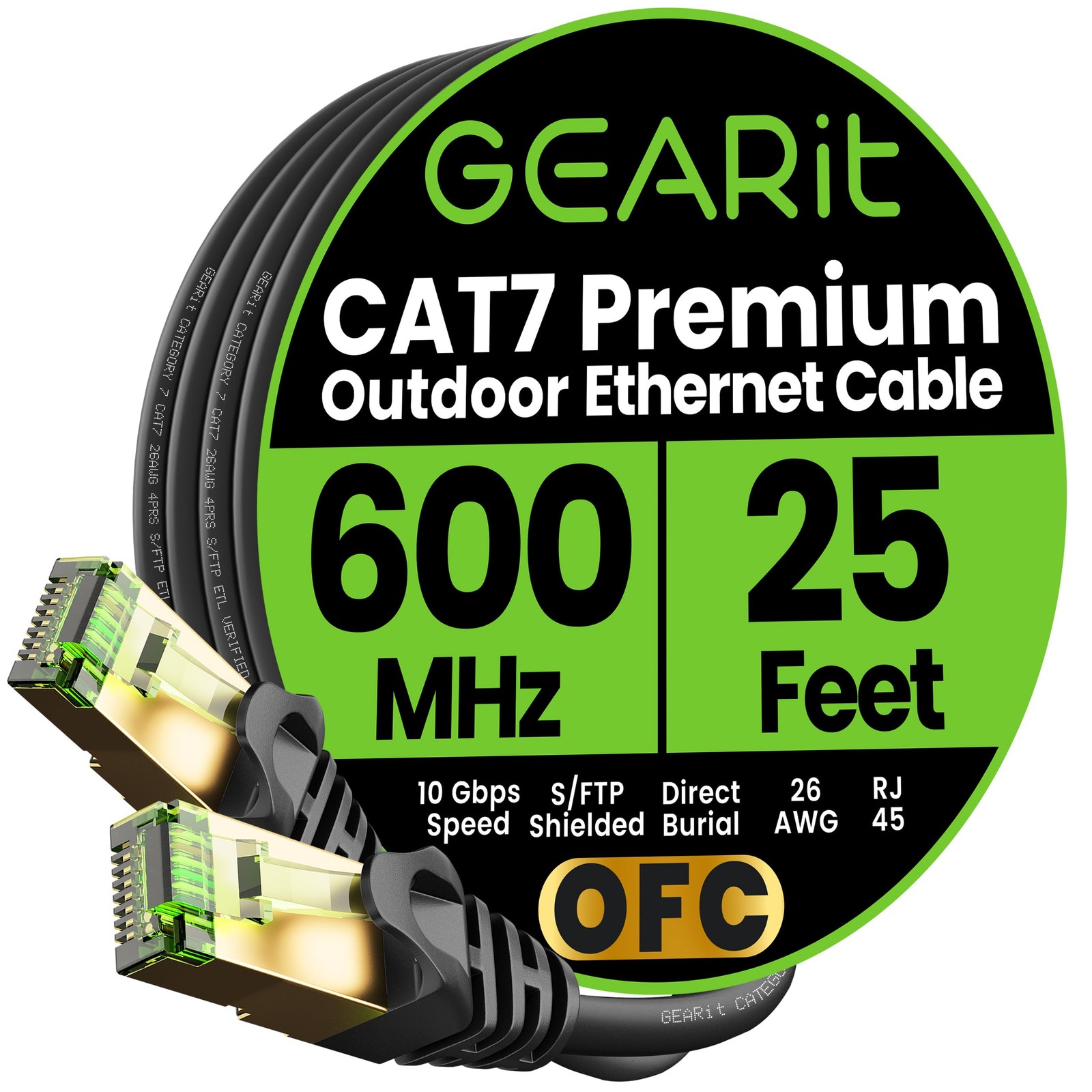 Cat7 Outdoor Ethernet Cable (25ft) SFTP Shielded Foil Twisted Pair, Pure Copp…