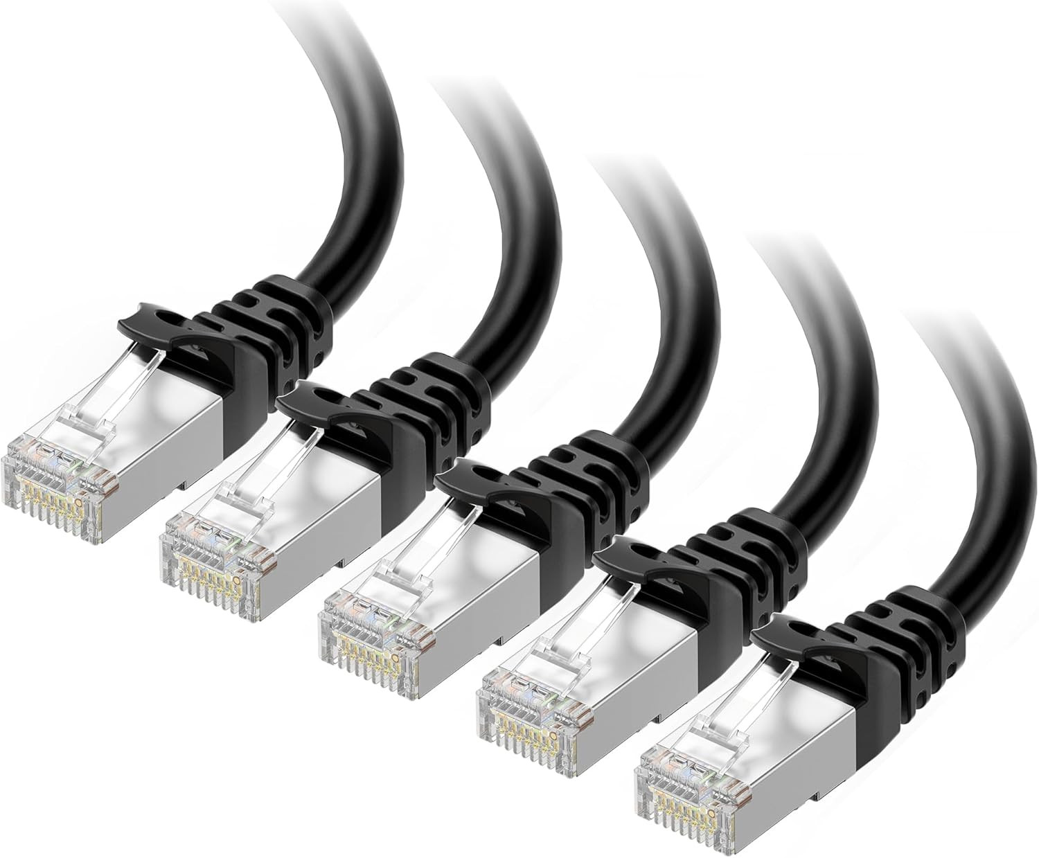 Cable Matters 10Gbps 5-Pack Snagless Short Shielded Cat 6A Ethernet Cable – 1Ft