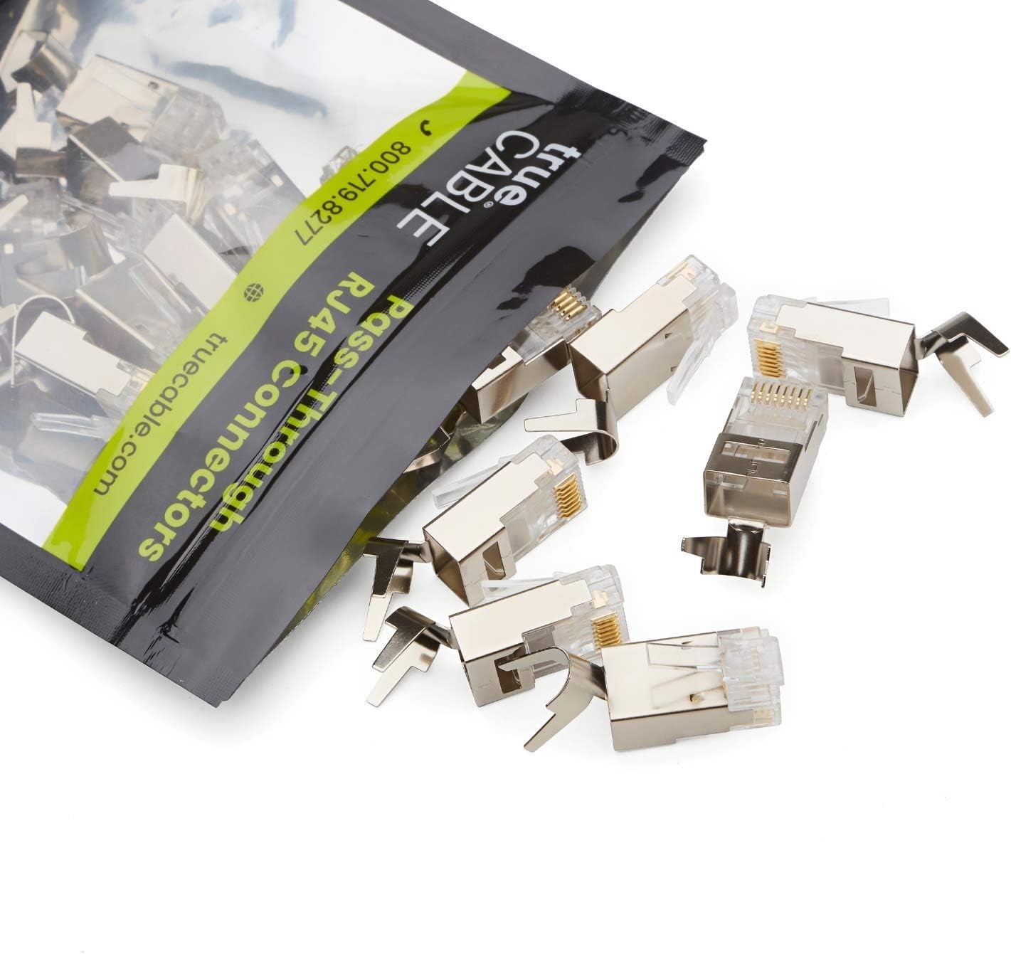 Cat6/6A RJ45 Pass through Modular Plugs, Shielded (STP) External Ground Connecto