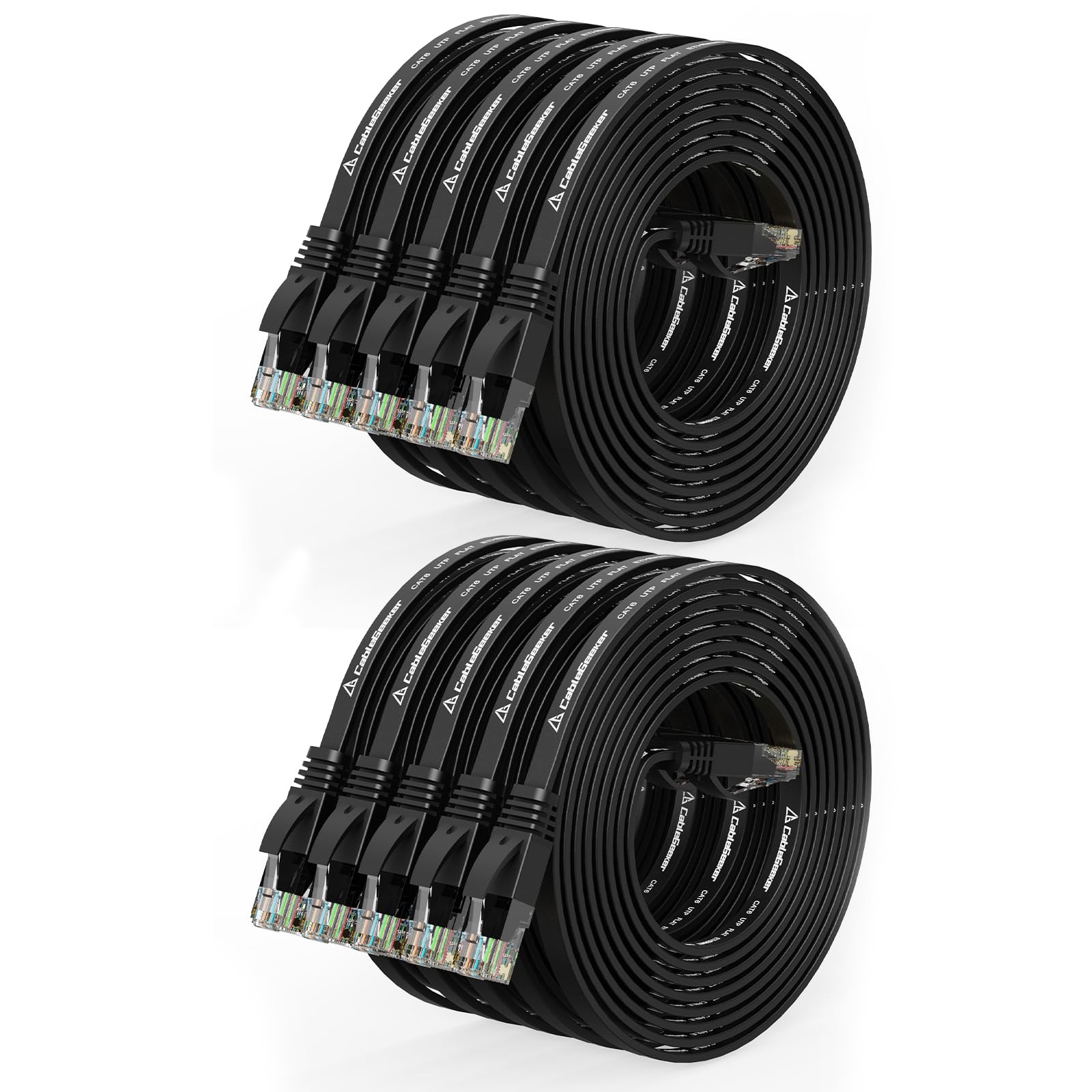 10 Pack Cat 6 Ethernet Cable 7ft Flat Internet Network Short Black Snagless