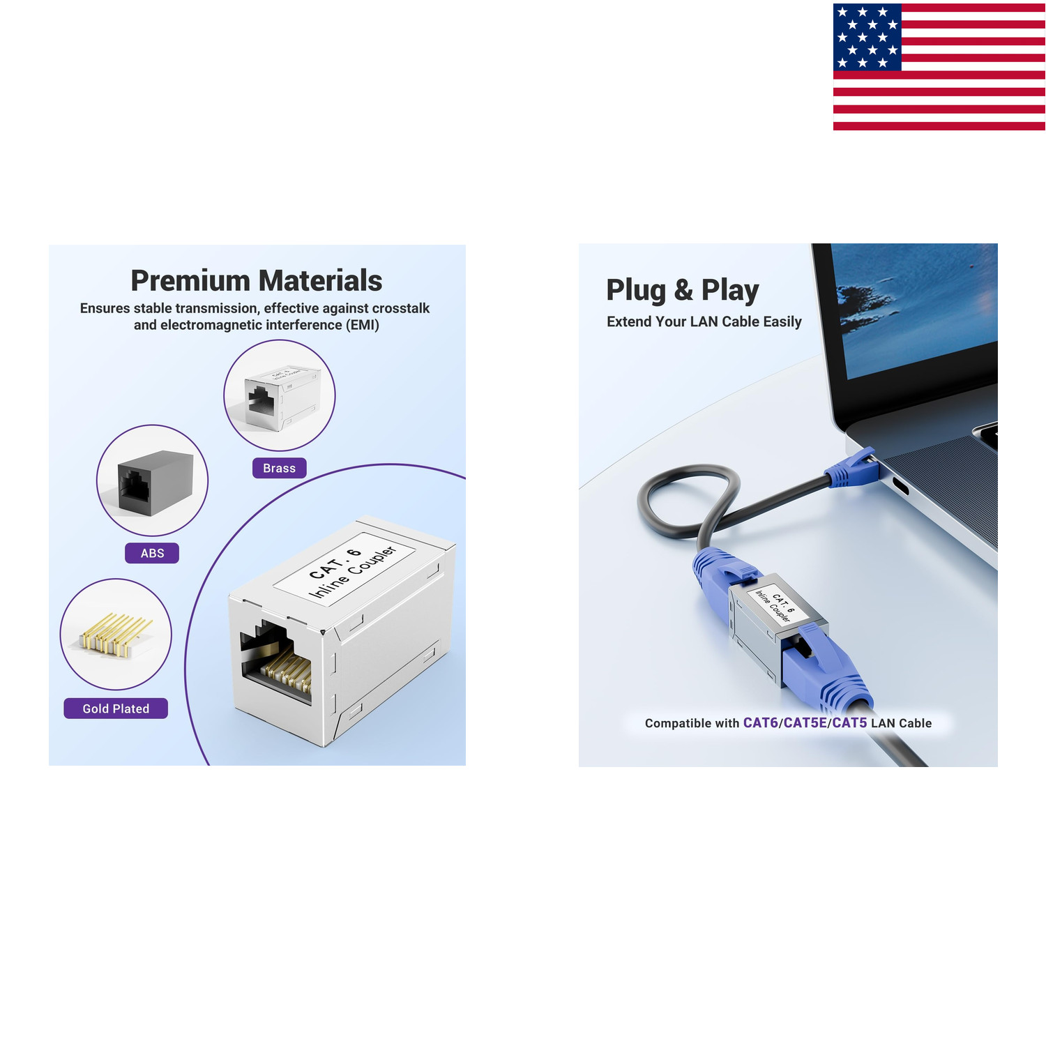 Cat6 Ethernet Coupler Shielded 10 Pack Metal Housing PoE 1Gbps Gold Contacts