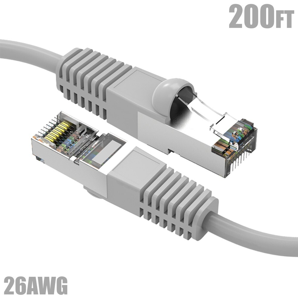 200FT Cat5e RJ45 Network LAN Ethernet FTP Cable Shielded Copper Wire 26AWG Gray