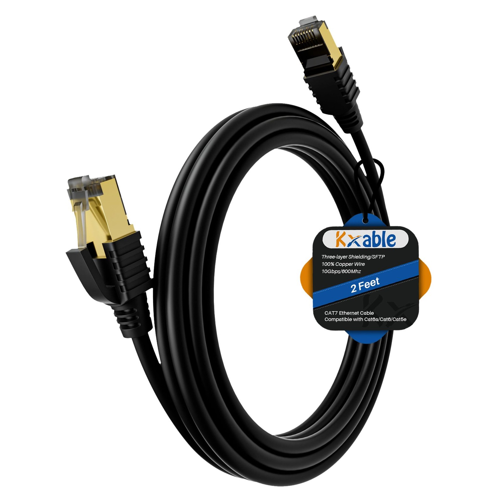 1-Pack 2 Feet Cat 7 Ethernet Cable, 10Gbps, 600Mhz, SFTP, RJ45, LAN, Patch Cord