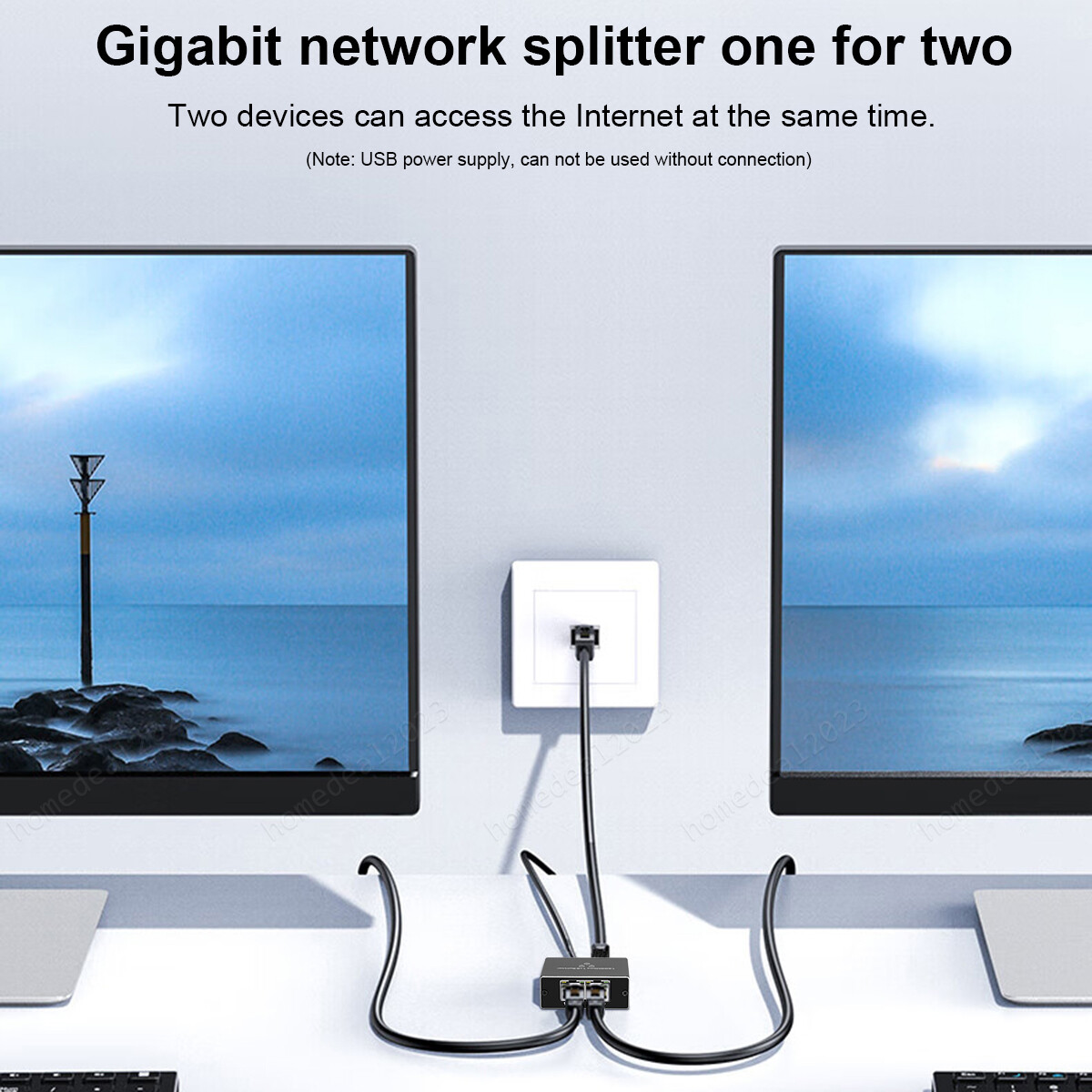 1000Mbps Ethernet Splitter Adapter RJ45 Cable LAN Network Internet 1 IN 2 Out