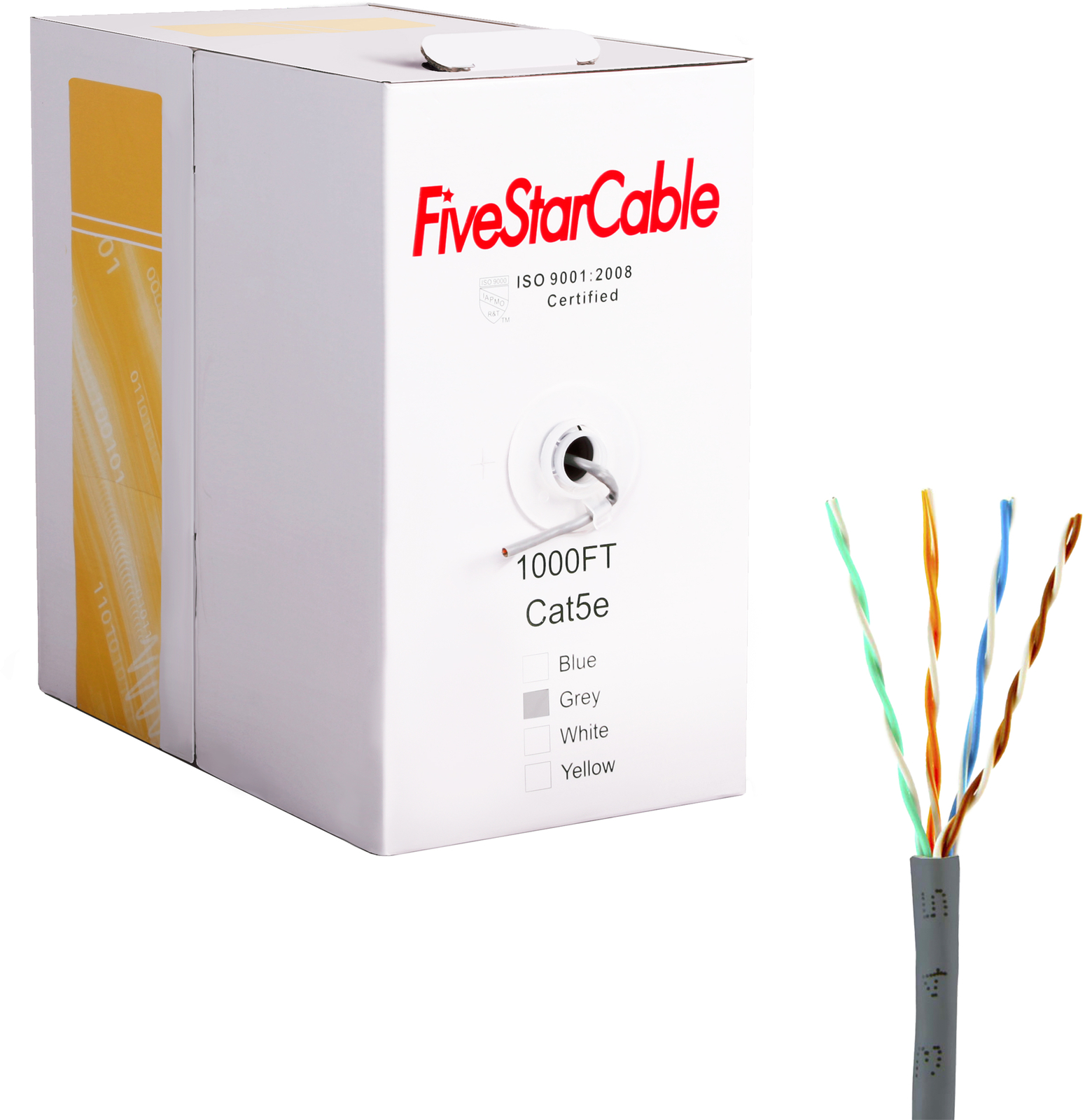 Cat5e 1000ft Ethernet Network Cable Grey Solid 24AWG Copper Clad CCA Bulk Wire