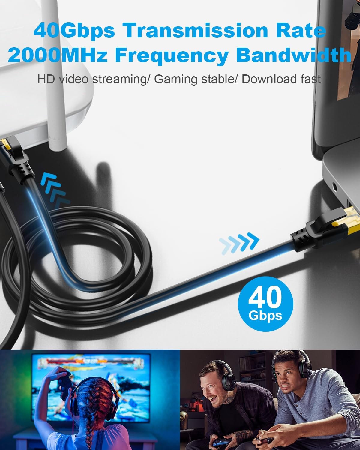 DDMALL CAT8 Ethernet Cable 1.5ft,3ft 6ft 10ft 15ft 20ft 25ft 1.5 Feet, Black