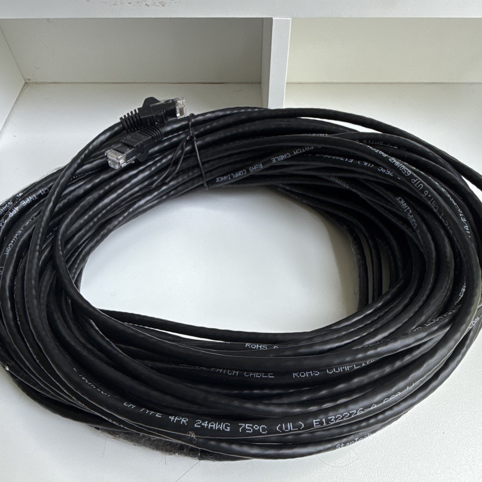 Black Ethernet Network Cable RJ-45 to RJ-45 Round Cable More Than 25ft