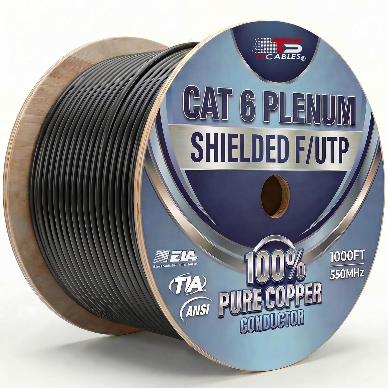 Turnstone Cables TSCables | Cat6 Plenum(Cat6 Plenum Shielded, Black, 1000ft)