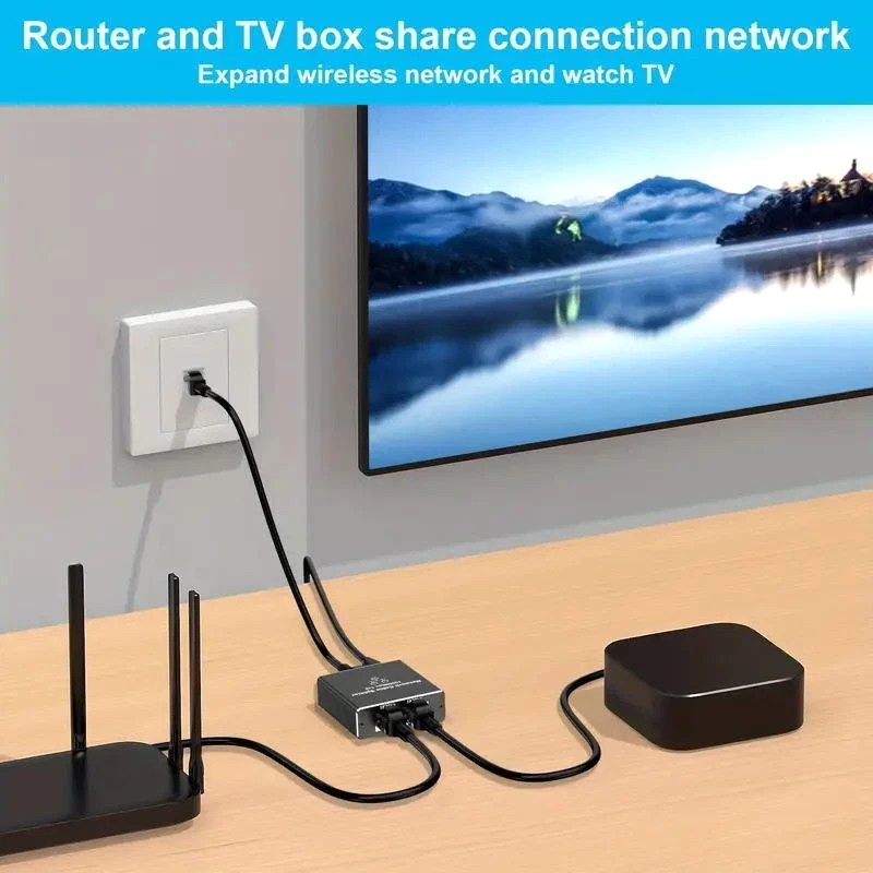 RJ45 Gigabit Ethernet Splitter 1000Mbps LAN Network Internet 1 to 2 Out Adapter