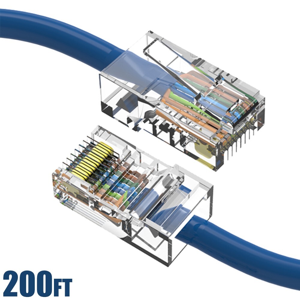 200FT Cat5E RJ45 Ethernet LAN Network UTP Non-Boot Patch Cable Copper 24AWG Blue