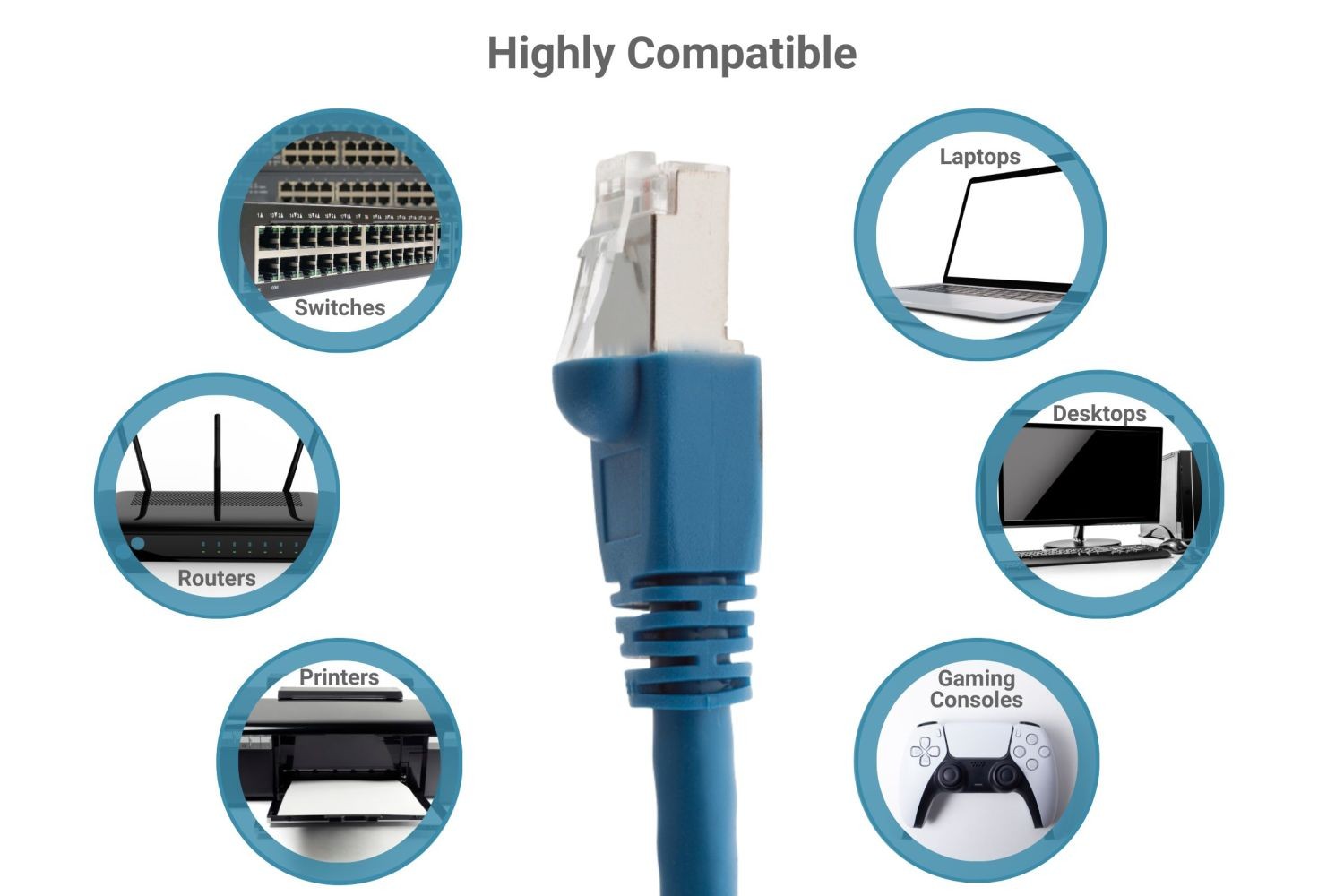 CAT6A Shielded Ethernet Patch Cable, Snagless, 1′, Blue – Lifetime Warranty