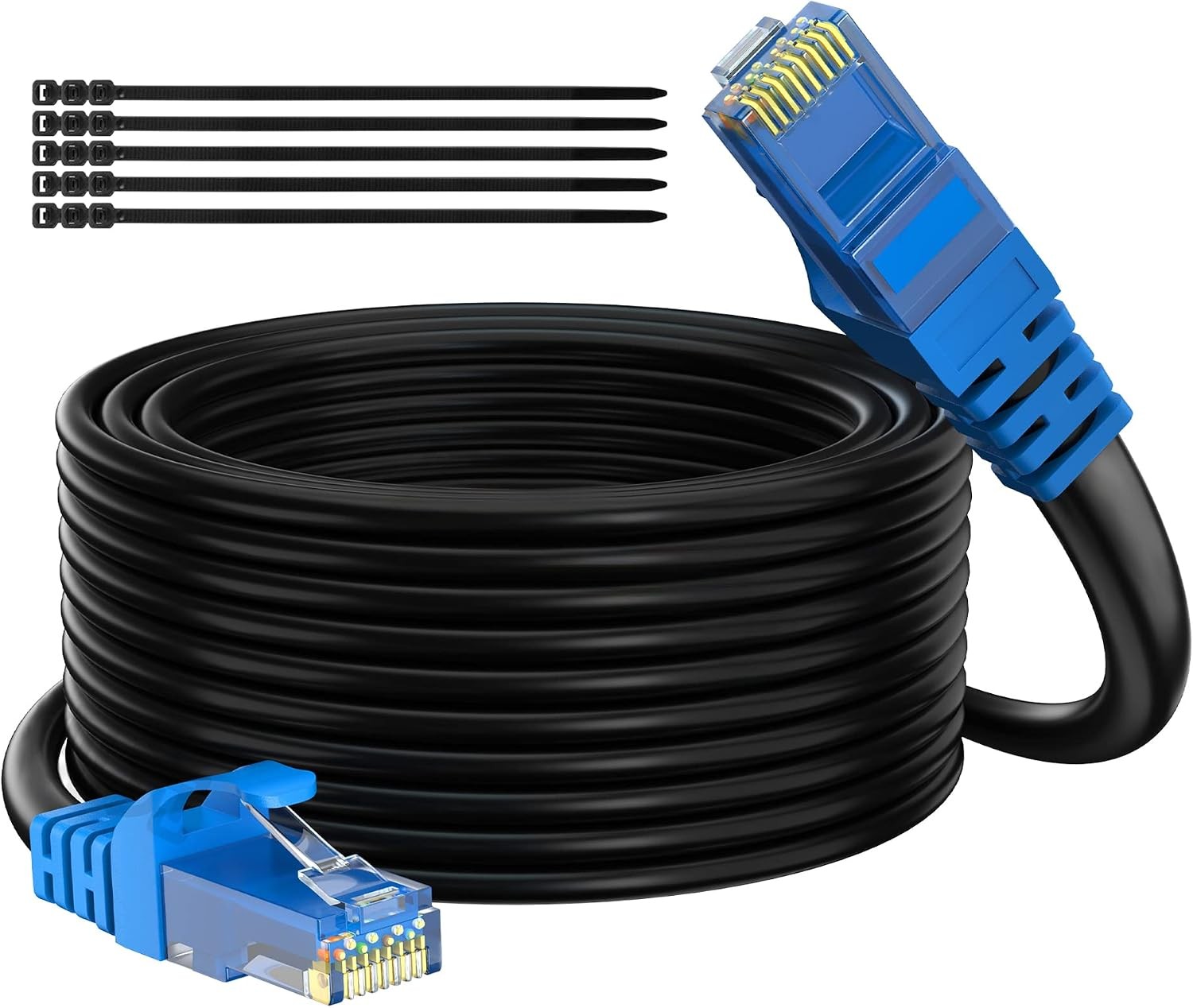 Cat 6 Outdoor Ethernet Cable 150 Ft Black, High Speed Heavy Duty Long Internet N