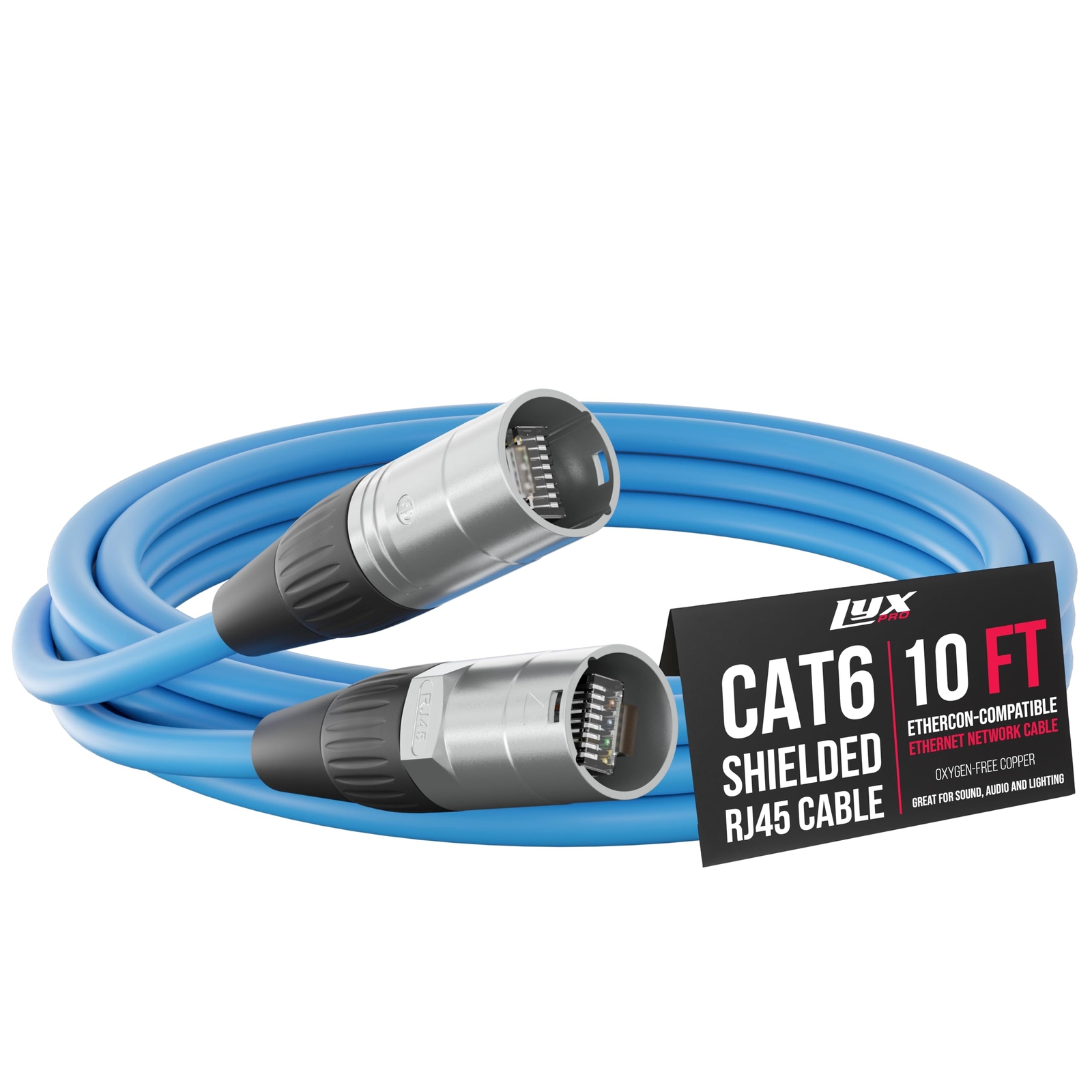 LyxPro CAT6 Shielded Ethercon RJ45 Xlr Cable – Male to Male, 10 feet, Blue