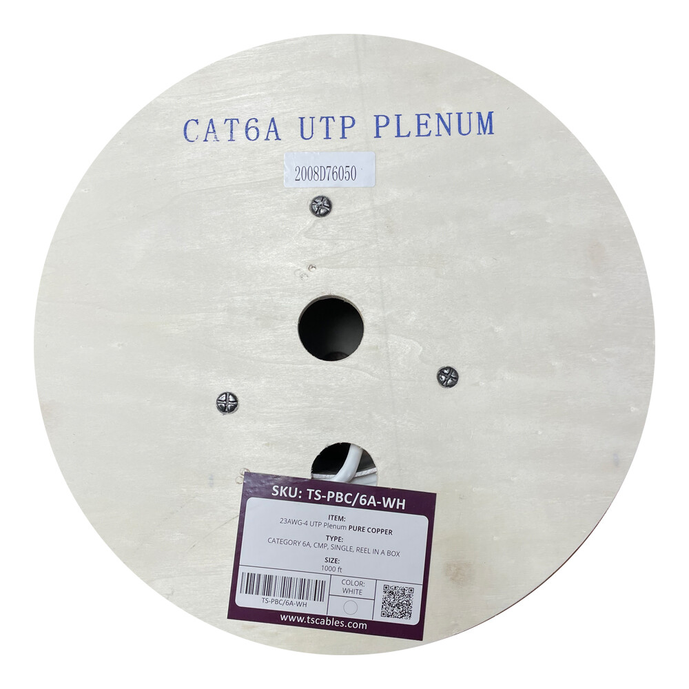 Cat6A Plenum CMP 1000ft 23AWG 100% Bare Copper 750 Mhz Ethernet Cable, UTP White