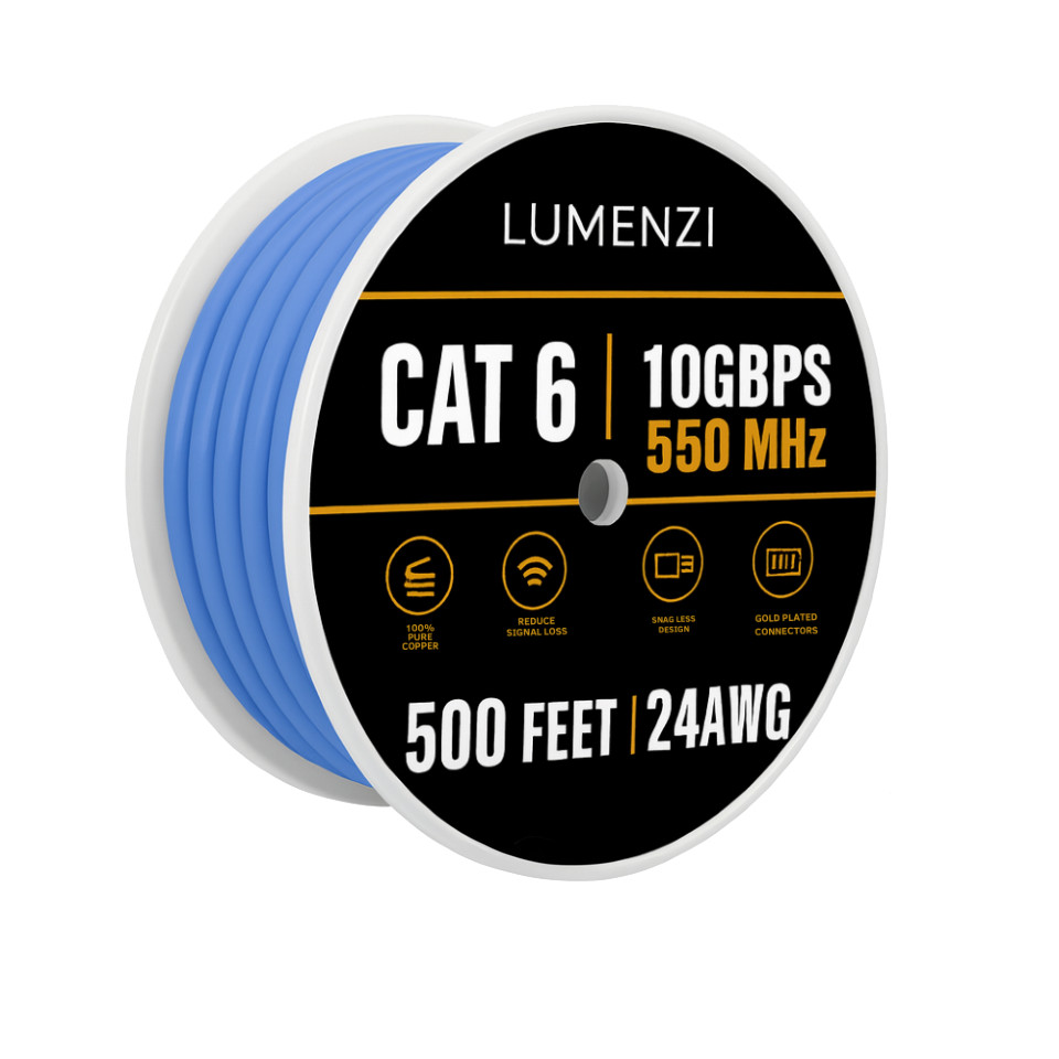 Cat 6 Ethernet Cable 1 pc in 500ft 10 Gbps Rj45 High-Speed Network Round Blue