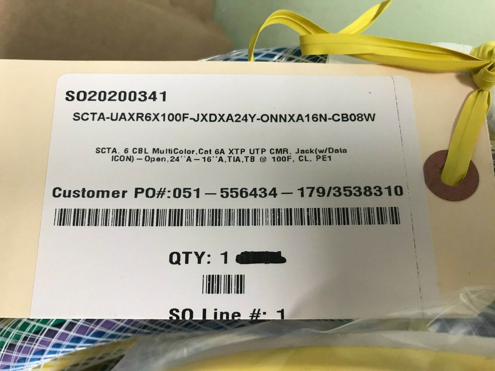 ANIXTER SCTA, 6 CBL, MULTICOLOR, CAT 6A XTP UTP CABLE 100 FT