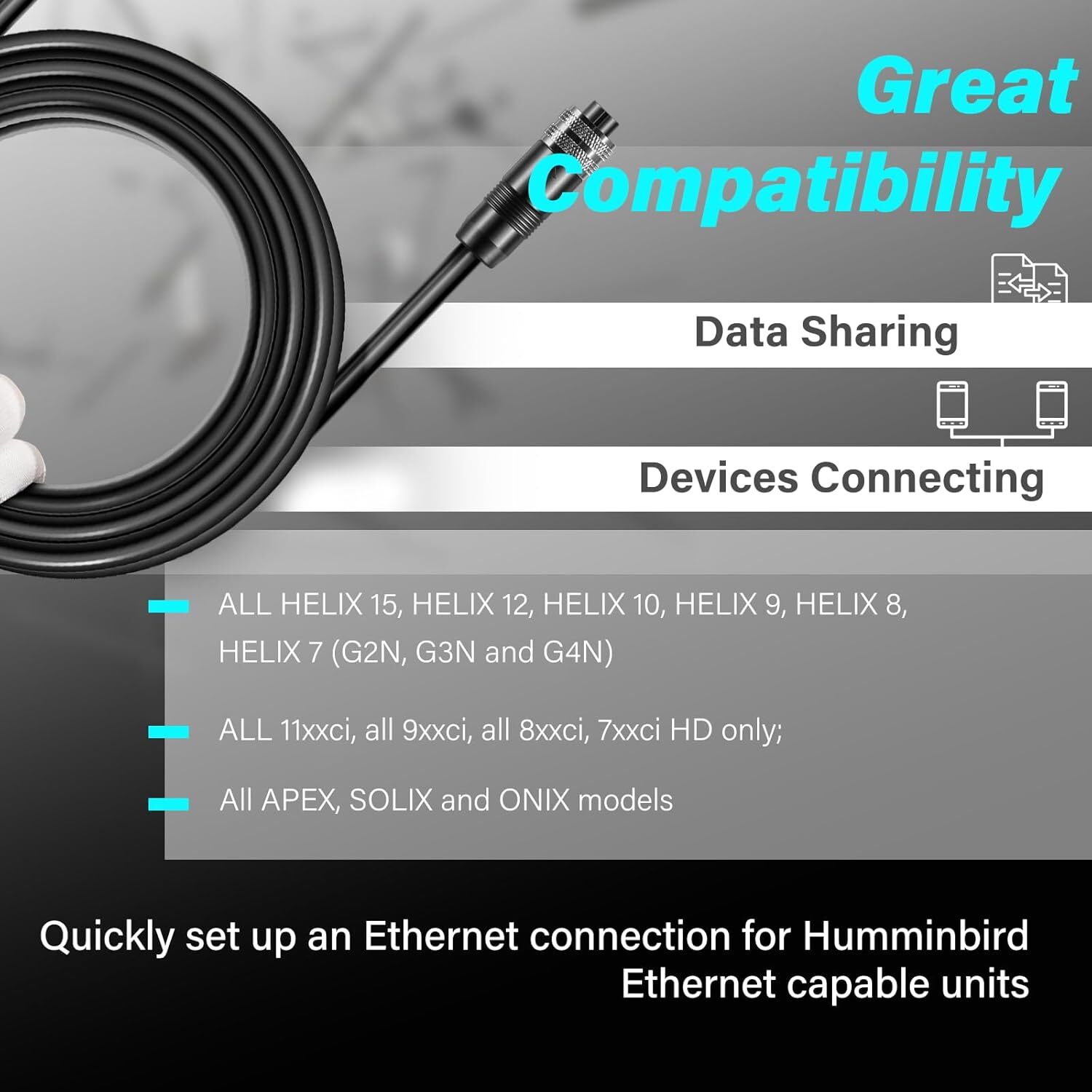 720073-2 10 Feet Ethernet Cable AS EC 10E for Humminbird Helix APEX SOLIX Onix