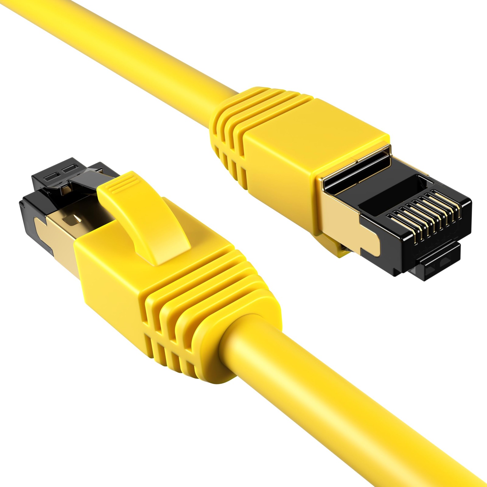 Cat8 Yellow 7 Ft SFTP Ethernet Patch Cable 40Gbps 2000Mhz 26AWG Shielded Copper