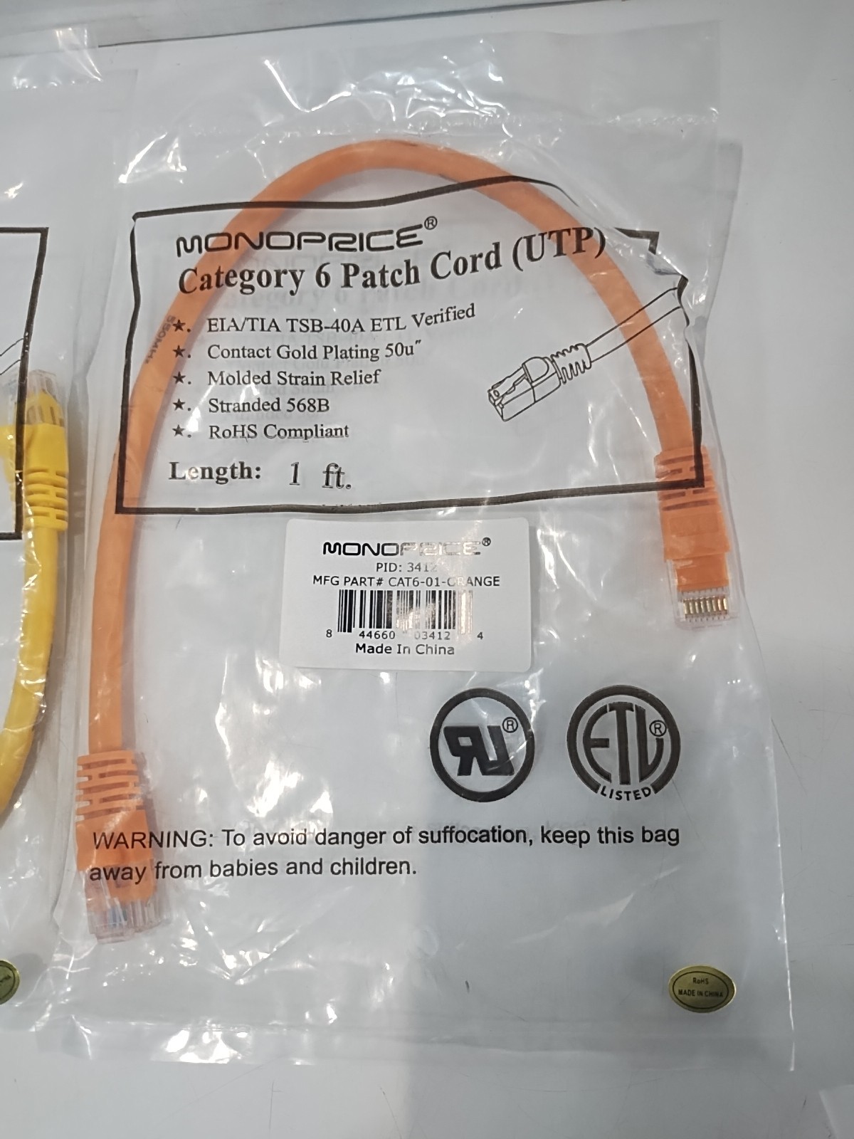 9x NEW Monoprice Category 6 CAT Patch Cords UTP EIA/TIA TSB-40A ETL 1ft 2ft 3ft